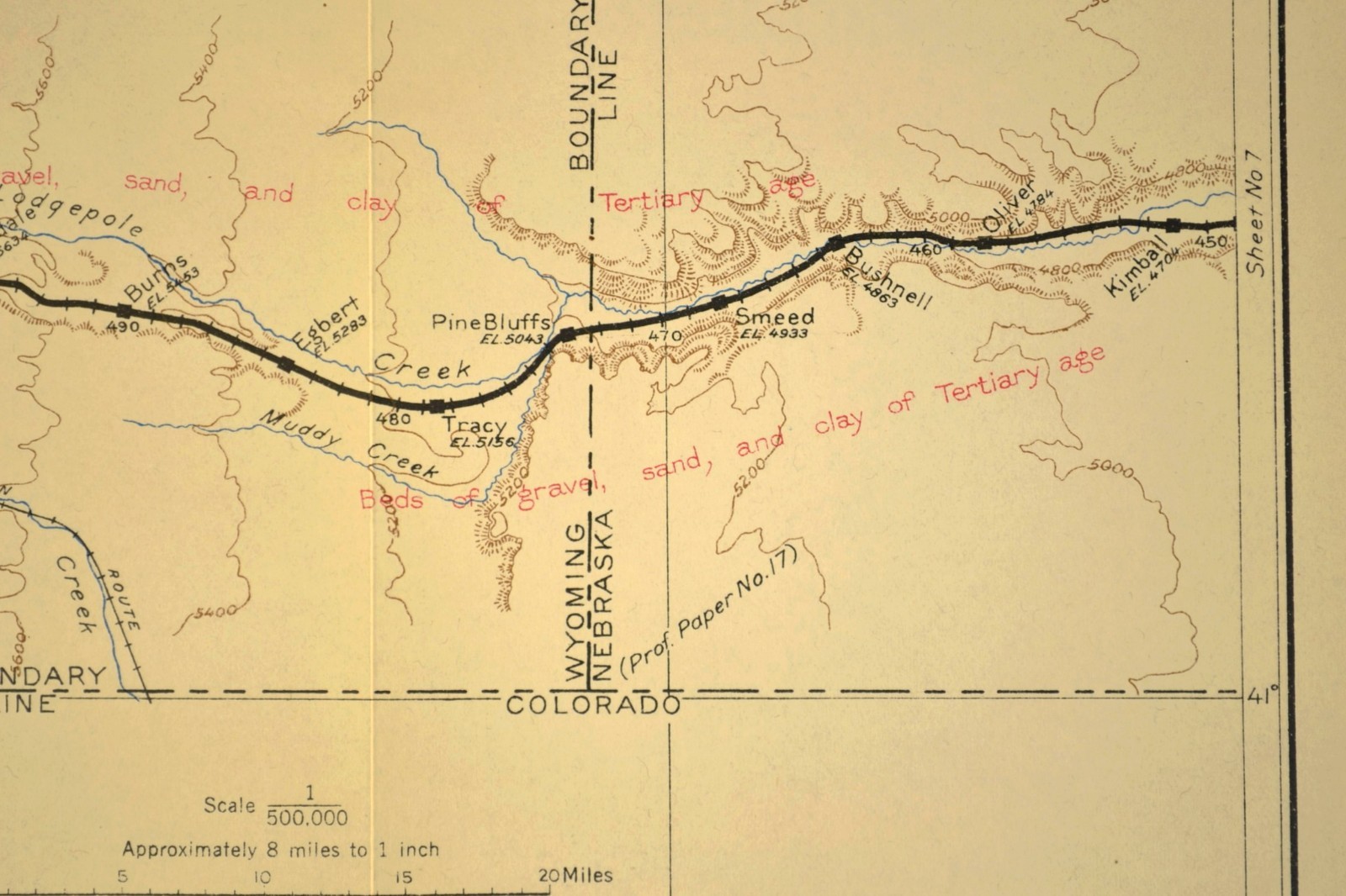 1915 Antique Union Pacific Railroad Map Kimbell Nebraska Pine Bluffs Wyoming