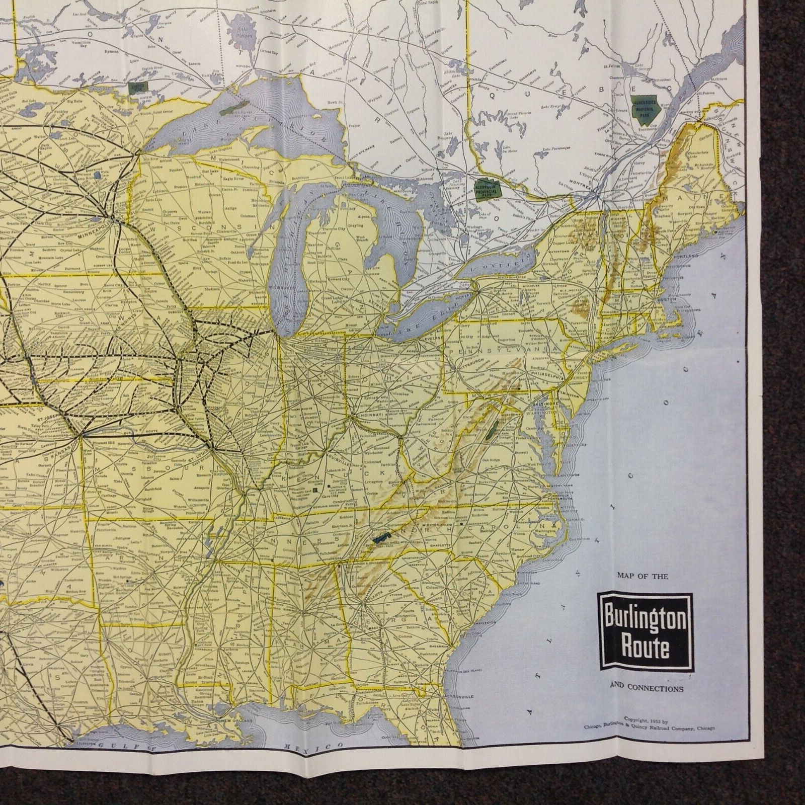 Vtg 1953 Burlington Route United States Map Vacation Guide Way of the Zephyrs