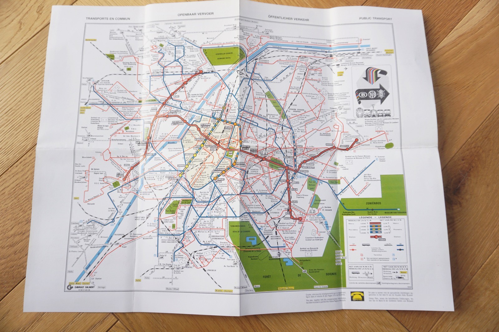 1982 Belgium Brussels Tram Tramways Railway Bus Map
