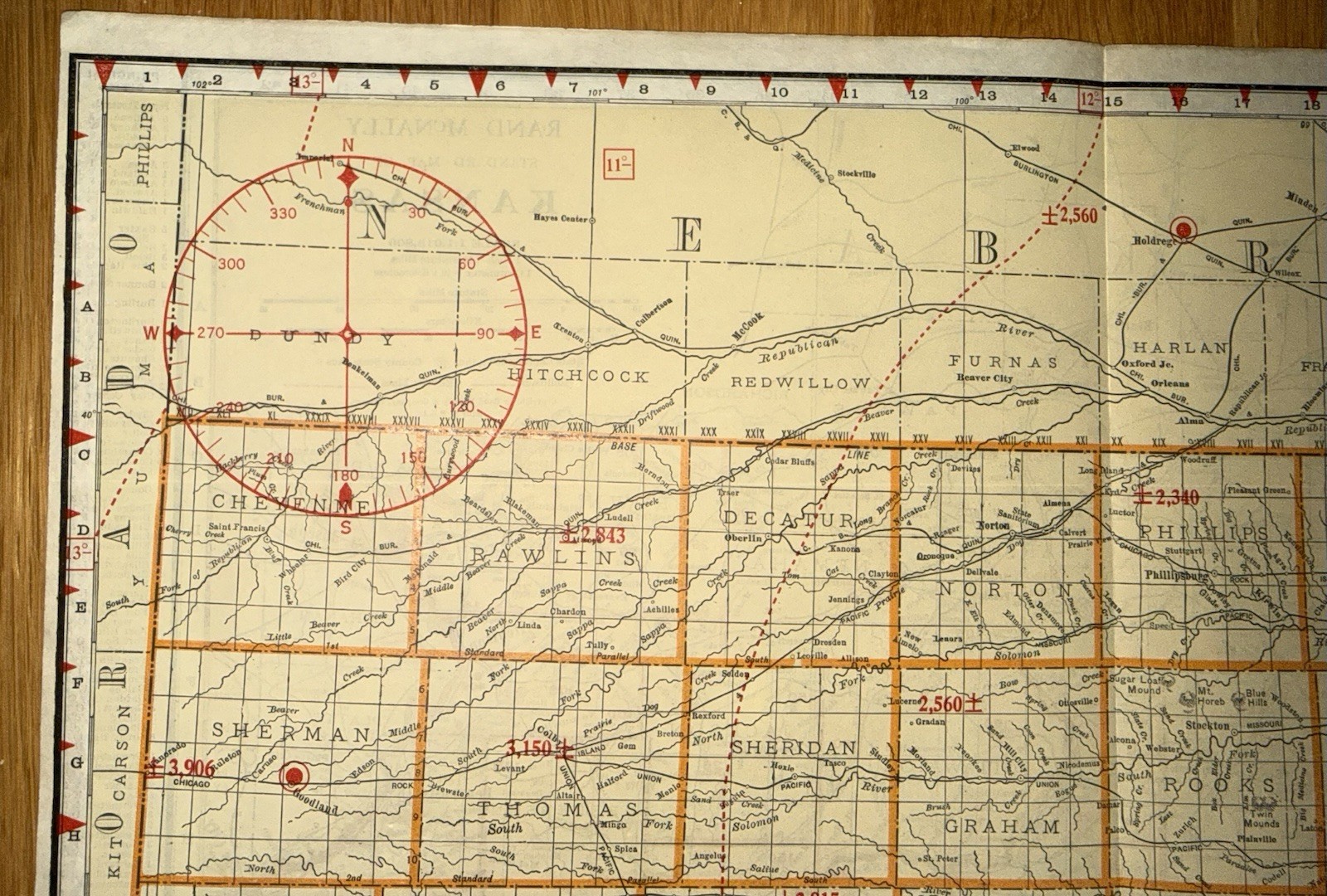 C.1920’s Era Rand McNally Map Of Kansas Air Trails & Railroads 2 Sided Very Rare