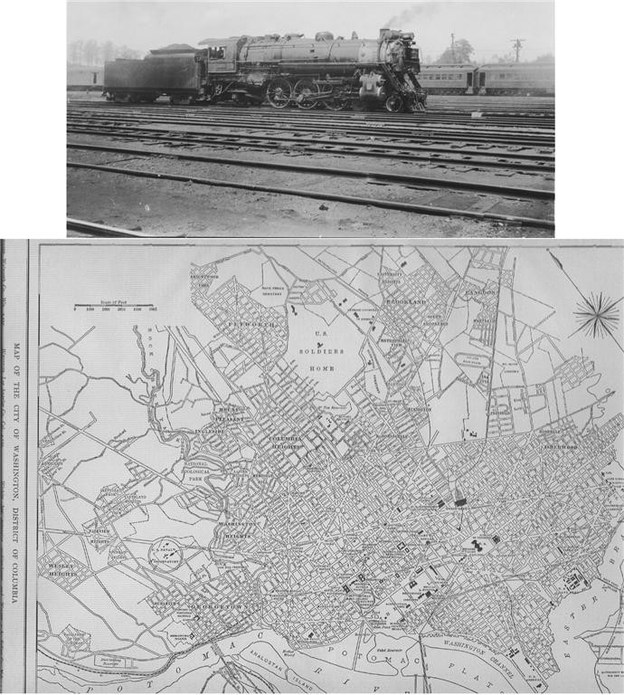 1905 WASHINGTON DC HISTORY RAILROAD STREET MAP + RF&P RR OR TROLLEY PHOTO