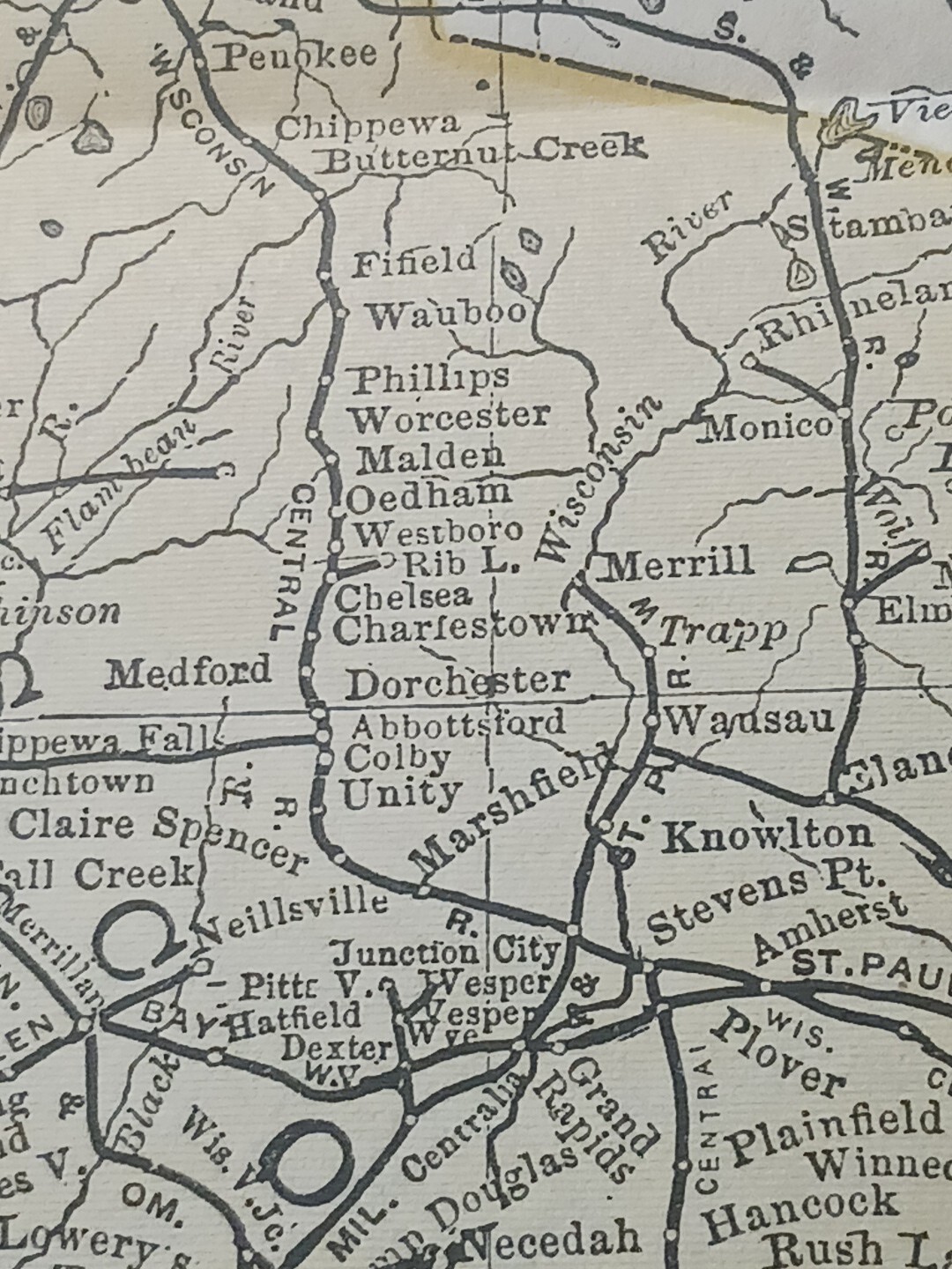 Dated 1886 Train Route Map Wisconsin Minnesota Iowa All Railroad Lines 9″x12″
