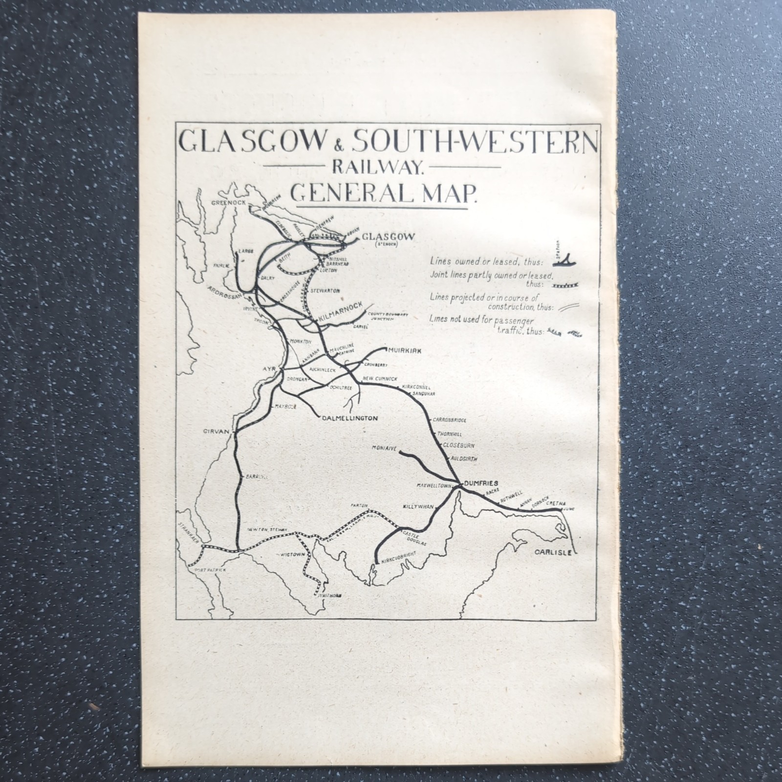 Original 1917 Railway map of Glasgow and South Western Railway General Map