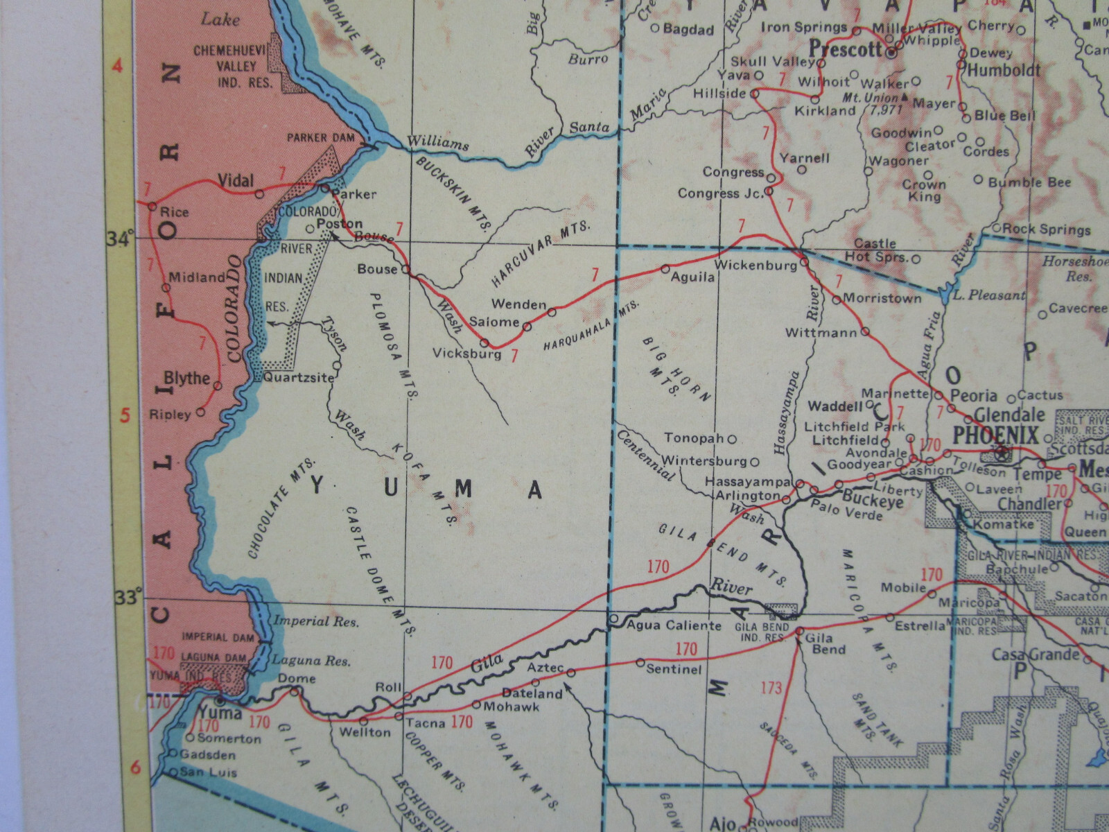 AL AZ Vintage 1952 ALABAMA RAILROAD Map. CHATTAHOOCHEE VALLEY RR or ARIZONA
