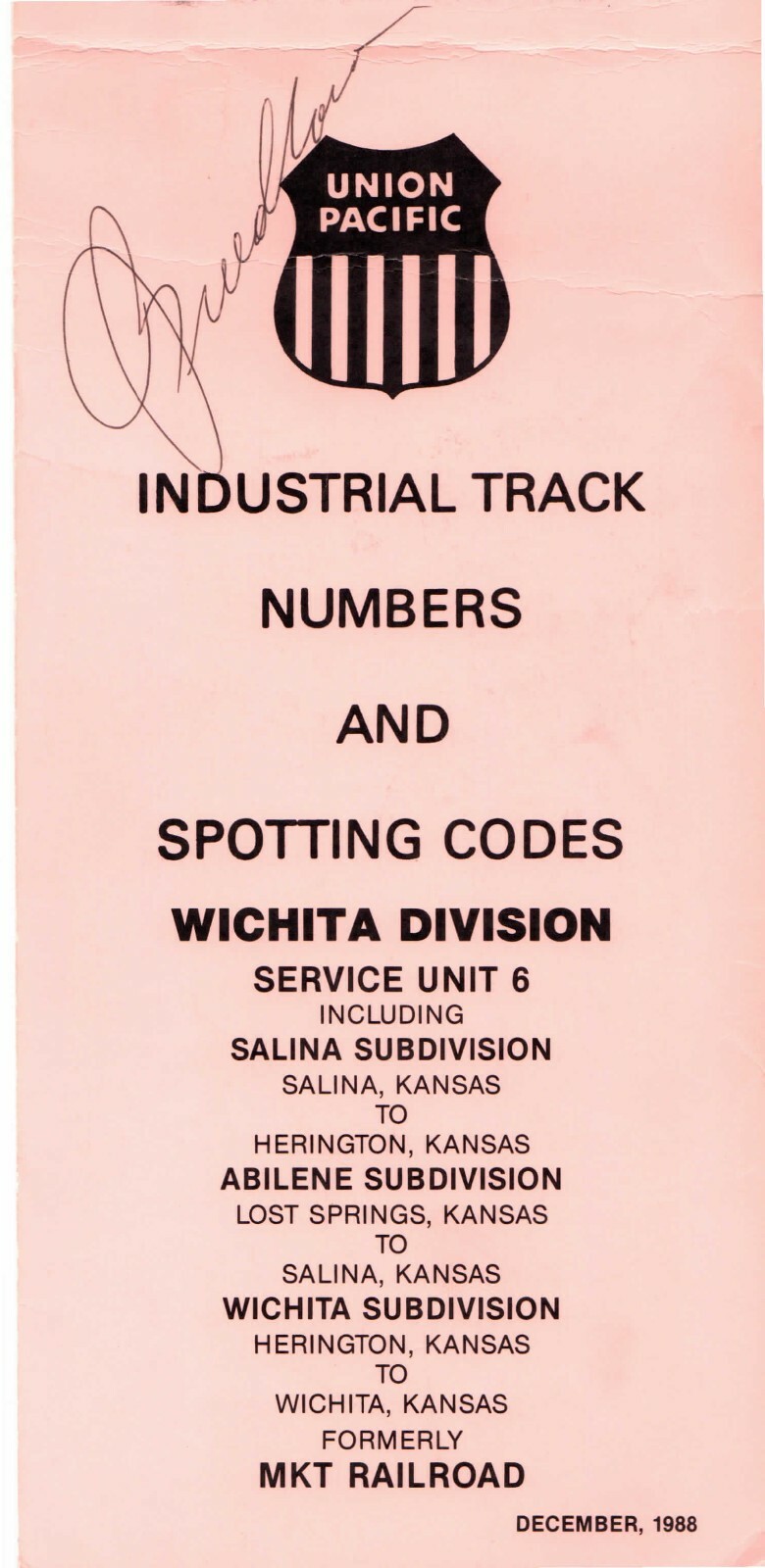Union Pacific 1988 Wichita Service Unit 6 Illinois Division ZTS PDF Pages on DVD