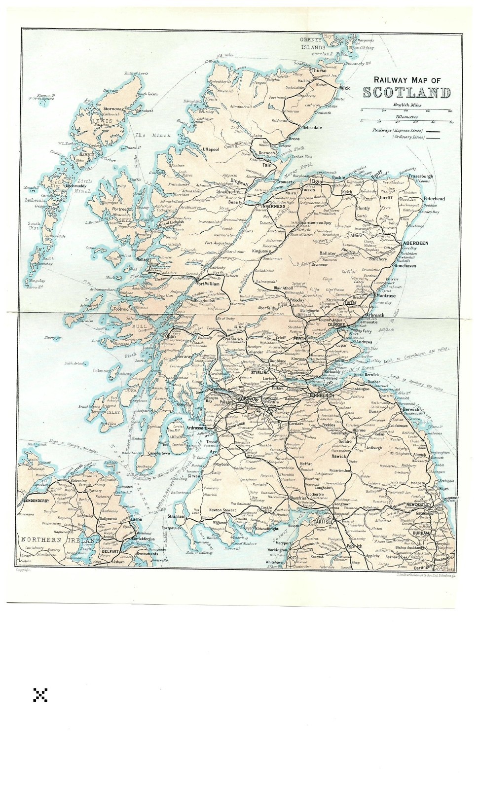 RAILWAY MAP of SCOTLAND from the Blue Guide – 1930