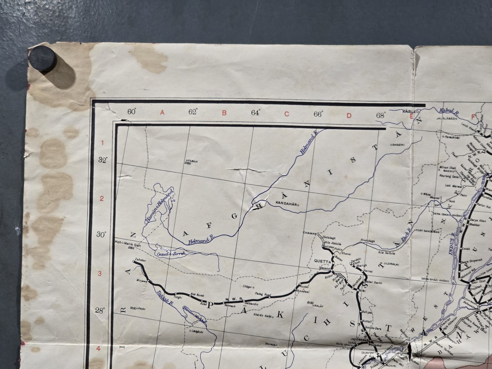 Vintage 1950s Railway Map of India Delhi Madras Calcutta Coalfields 42×32