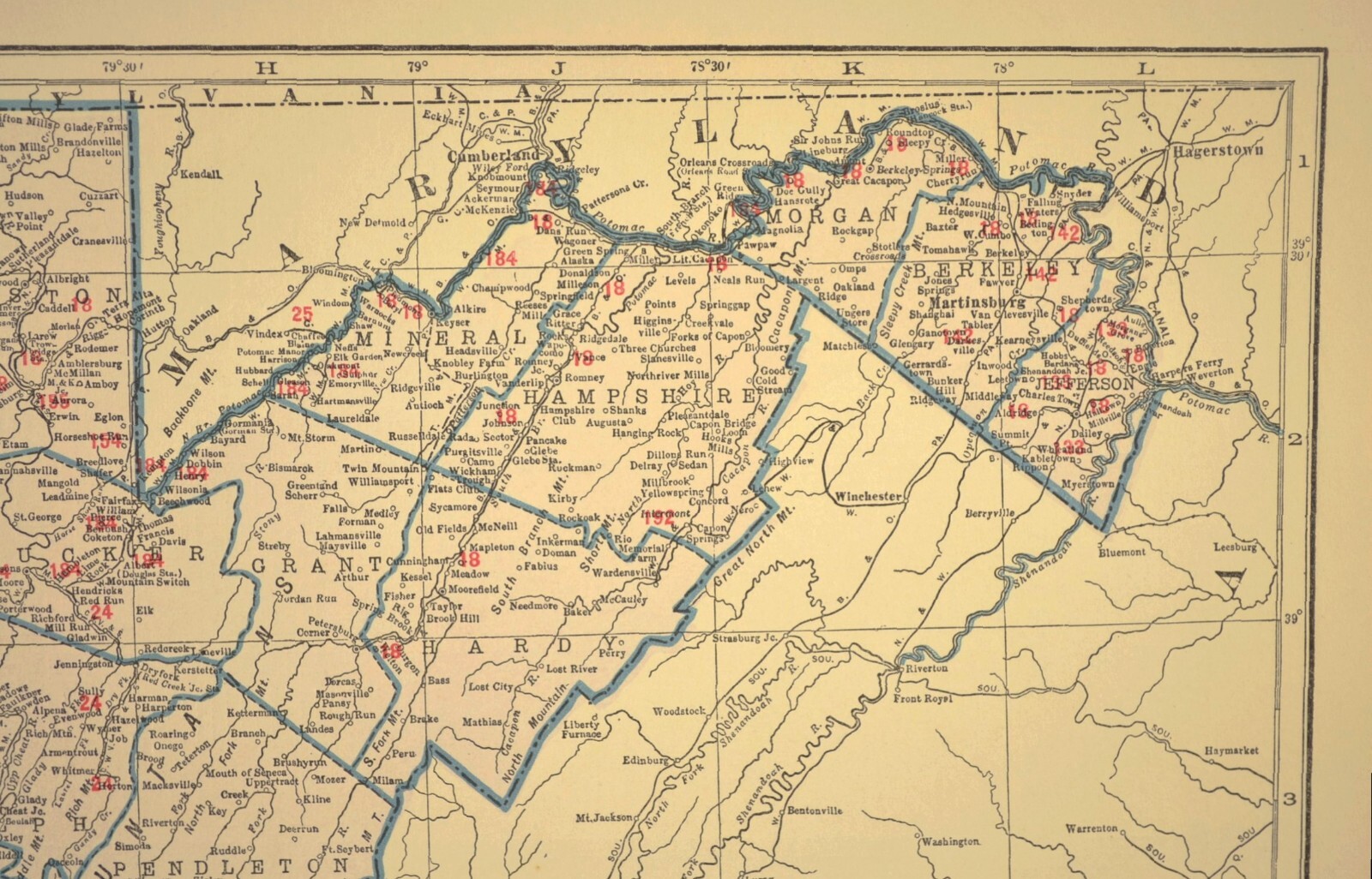 Vintage Map of WEST VIRGINIA Railroad Map LARGE B&O RR Clarksburg Antique