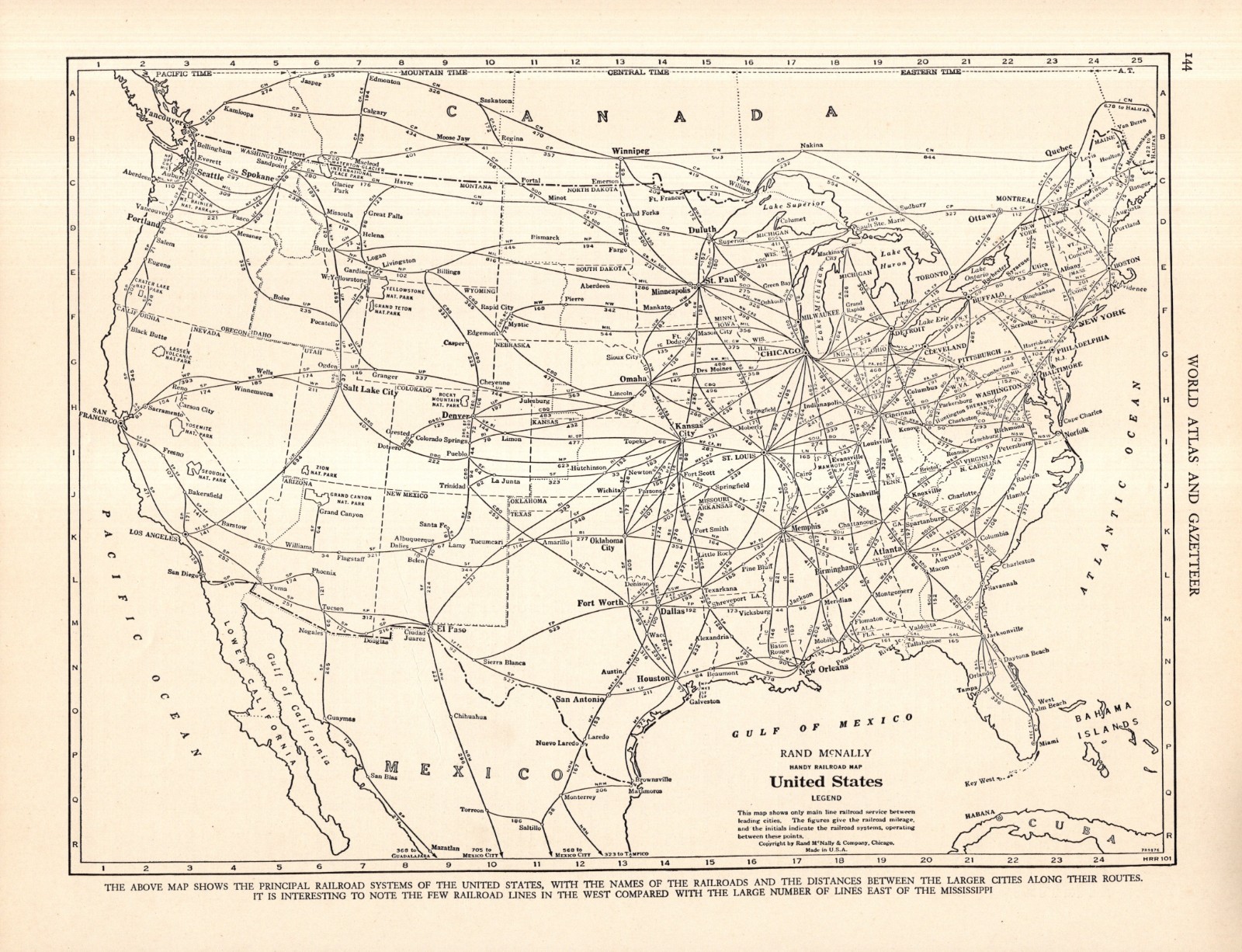 1942 Antique United States Railway Map US Railroad Mileage Map 3008