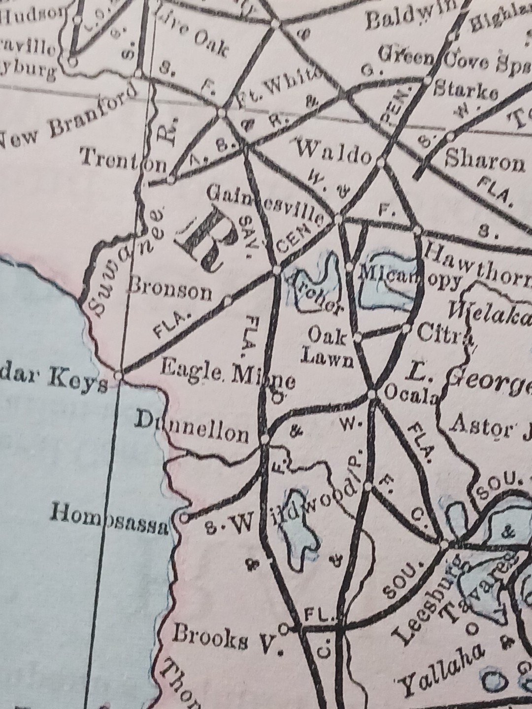 ~ 1897 Train Route Map Alabama FLORIDA Georgia ☆ all Railroad Lines Marked 9×11