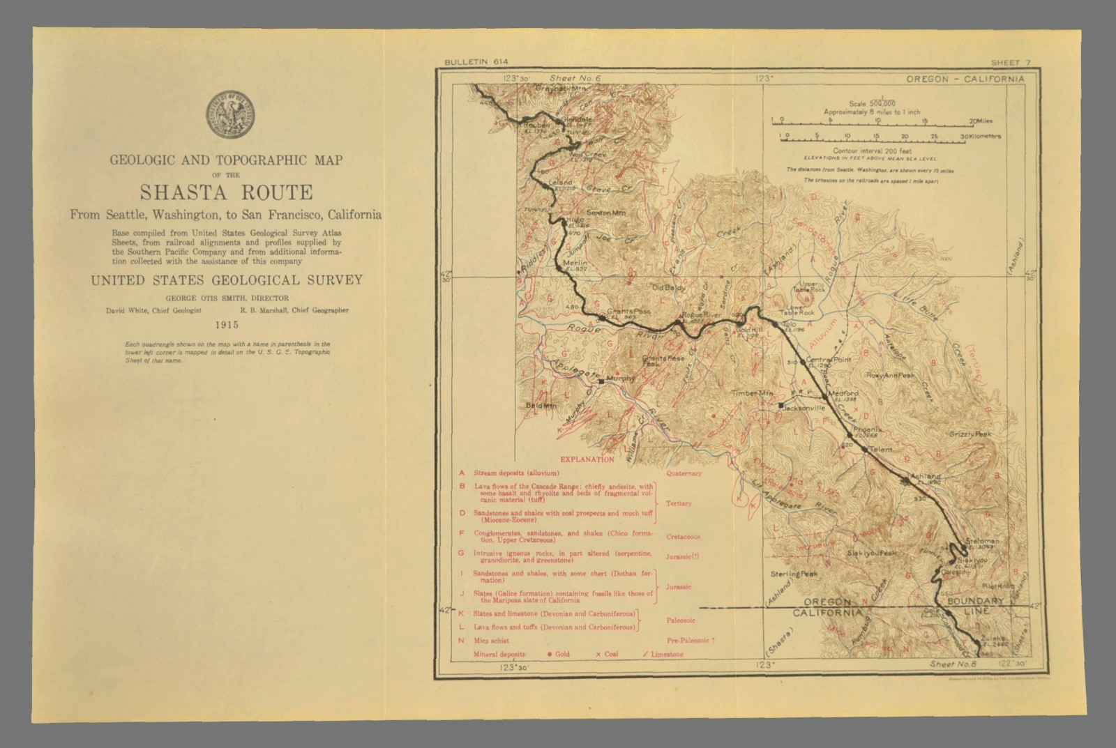 1915 Southern Pacific Railroad Map Medford Oregon Grants Pass OR Jackson County