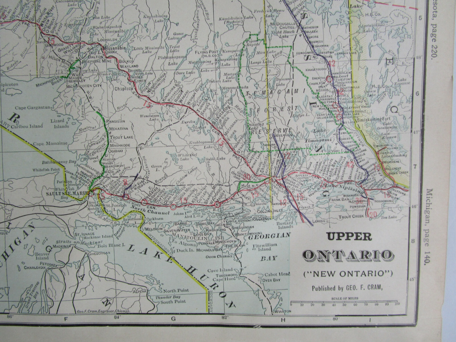 1910 UPPER ONTARIO STEAM, INTERURBAN ELECTRIC RAILROAD Map. CANADA 1900s