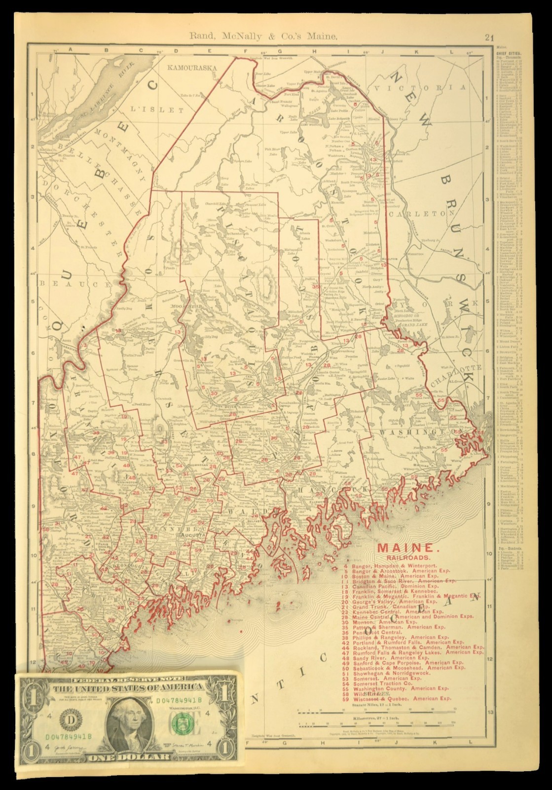 1901 Antique Maine Railroad Map Large Maine Central RR BAR CN RR Atlas Map DATED