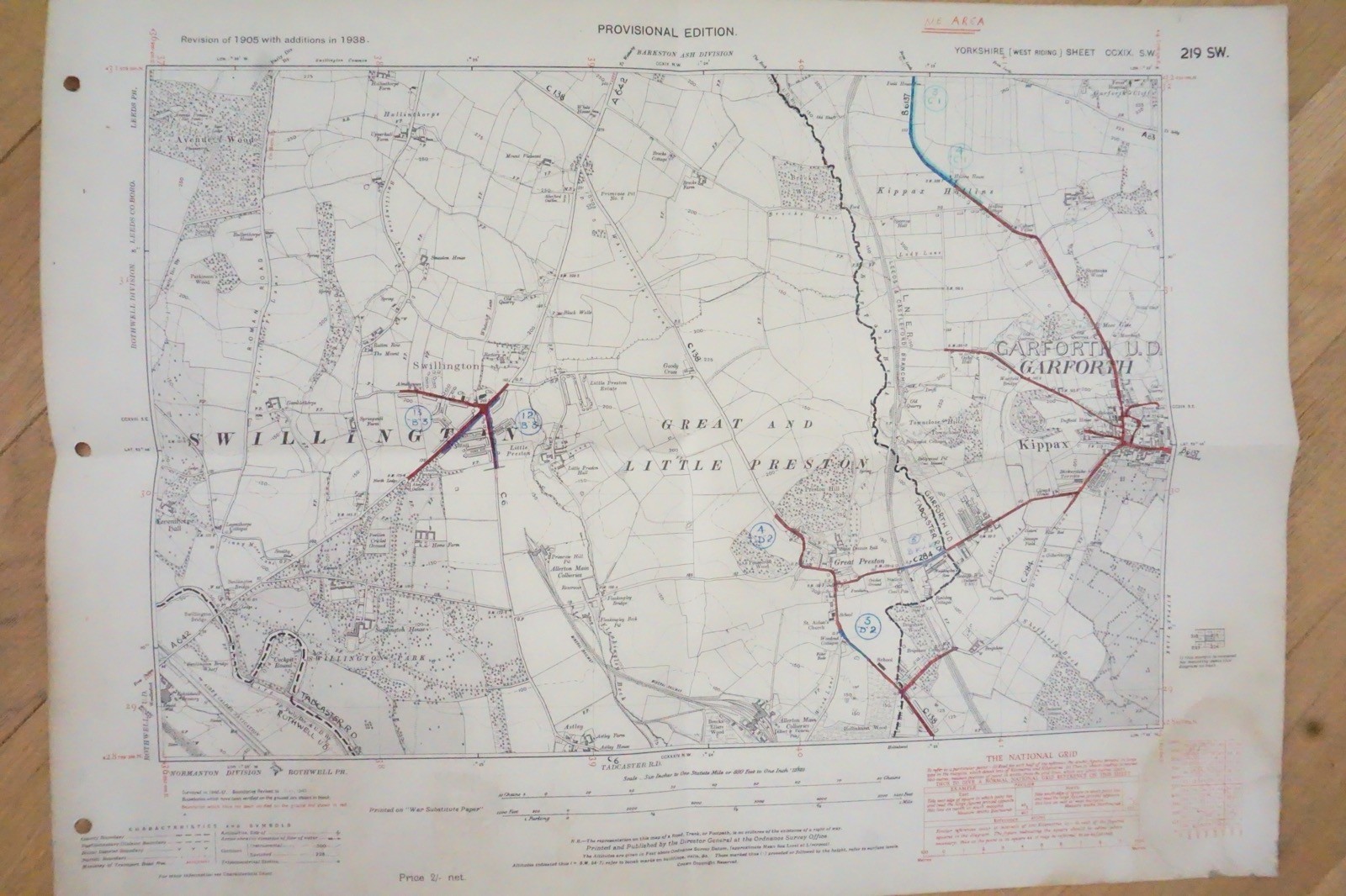 1938 Swillington Garforth Kippax Yorkshire LNER Railway OS Linen Map Ref 55 *