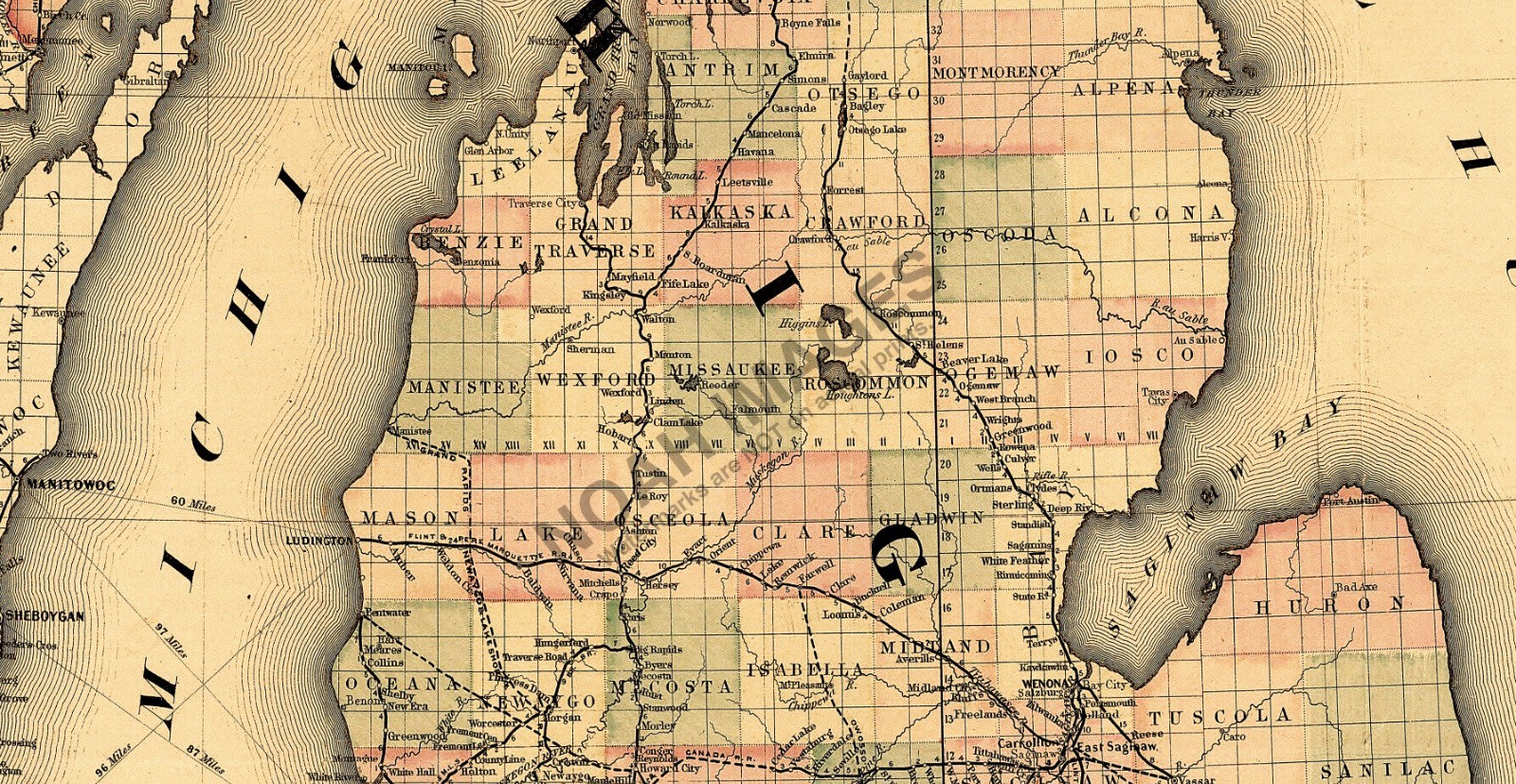 Railroad Map of Michgan 16×24
