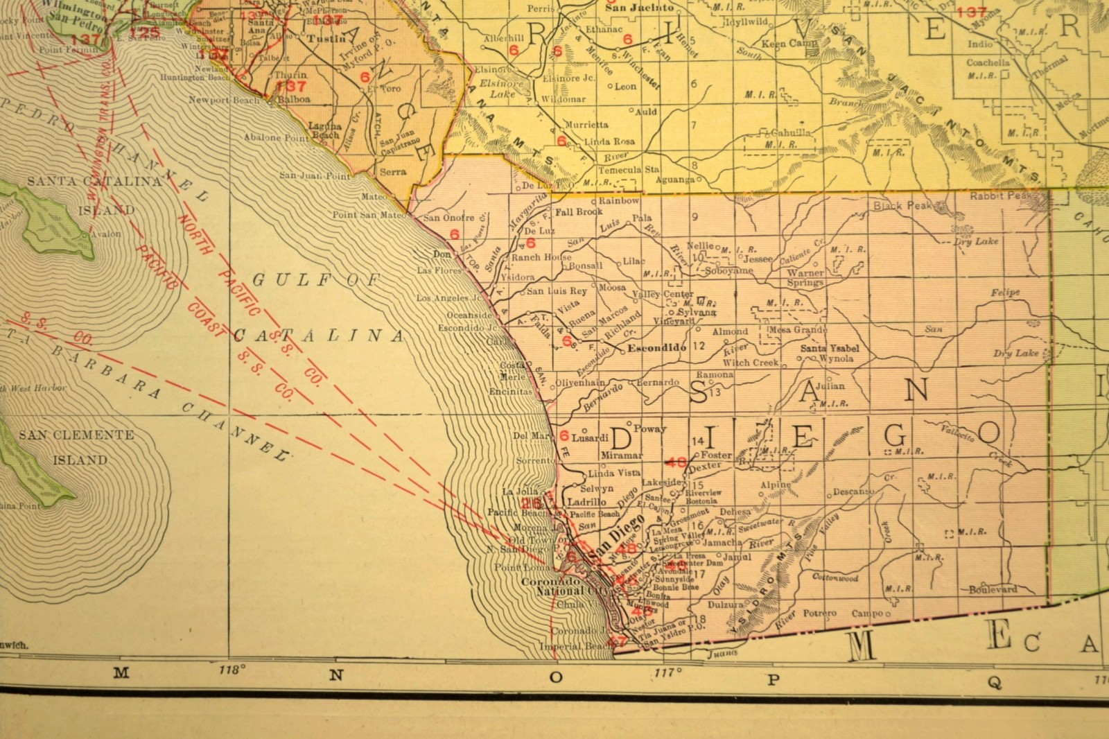 1911 Antique Southern California Railroad Map ORIGINAL Atlas Map SP RR DATED