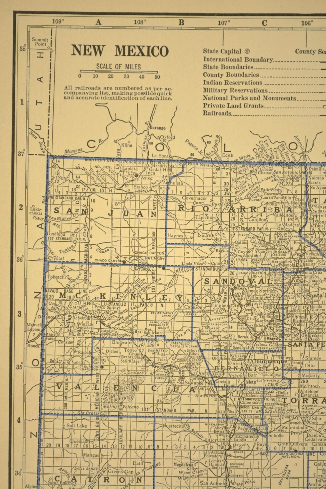 ca 1930 NEW MEXICO Railroad Map Depot Towns Santa Fe Historic Original Atlas Map