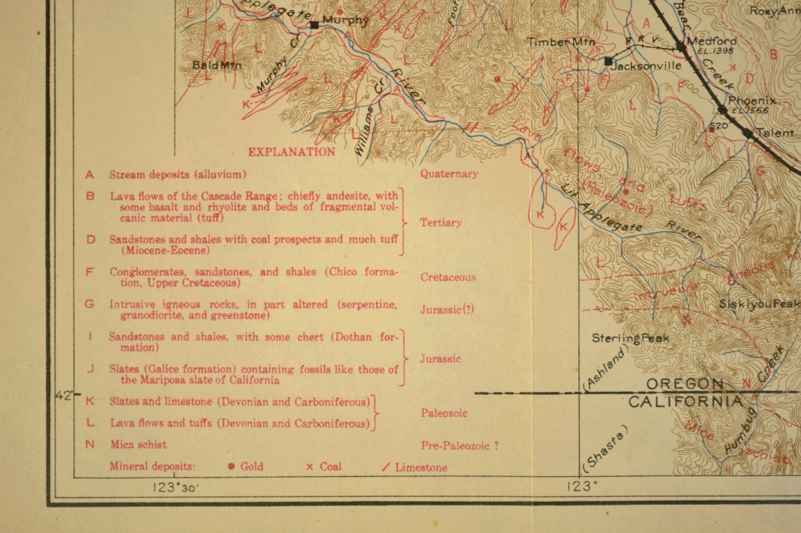 1915 Southern Pacific Railroad Map Medford Oregon Grants Pass OR Jackson County