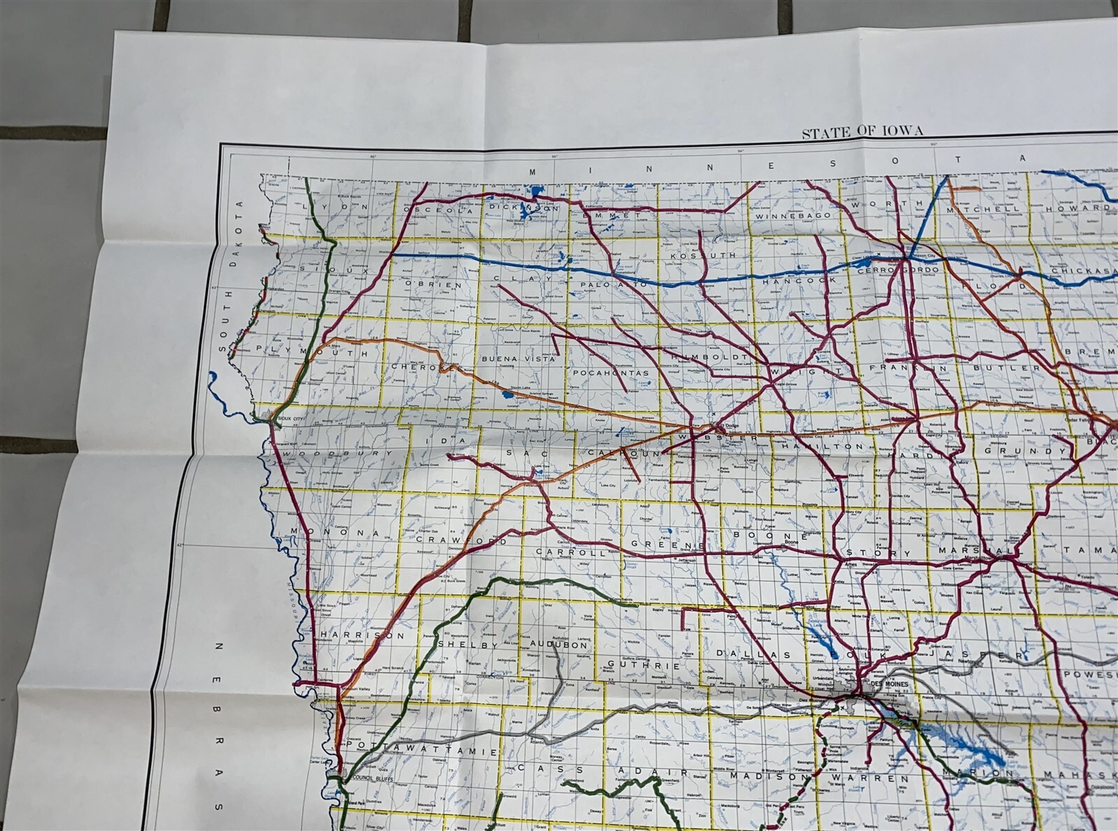 1983 Burlington Northern Railroad Iowa Map 36″ by 25 3/4″