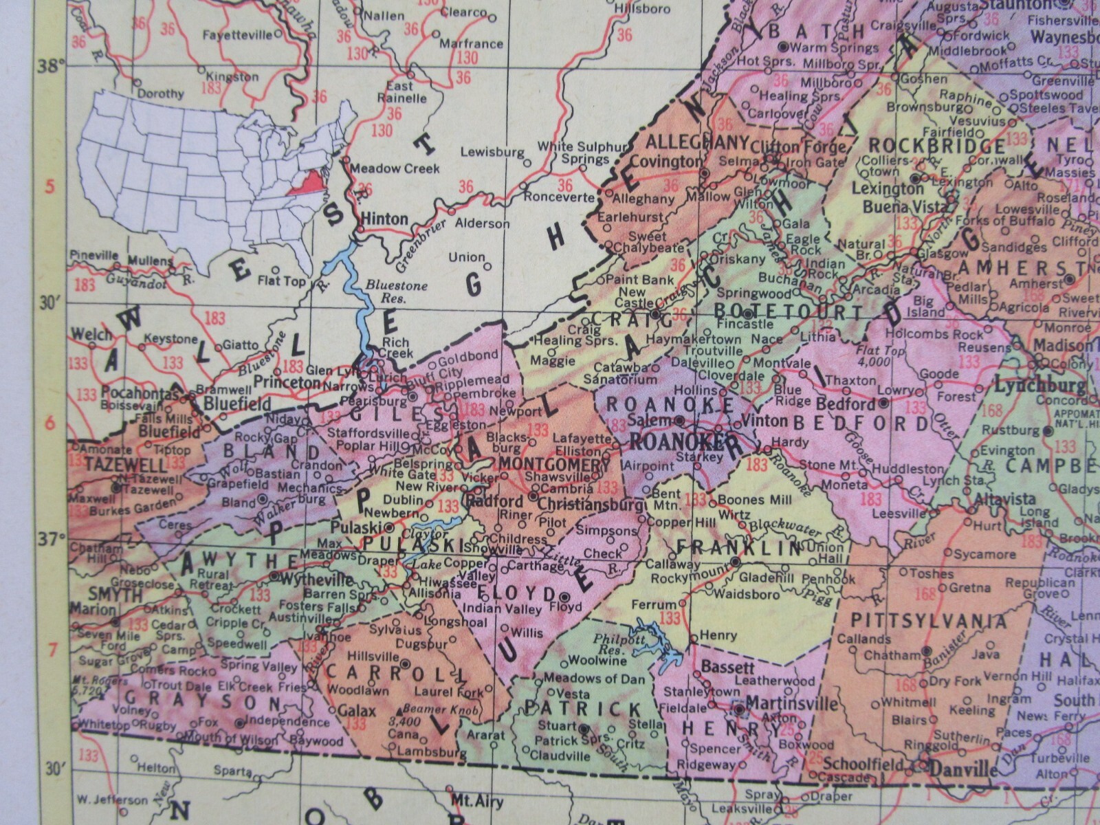 VA VT 1959 VIRGINIA RAILROAD Map B&O, C&O, WINCHESTER & WESTERN or VERMONT
