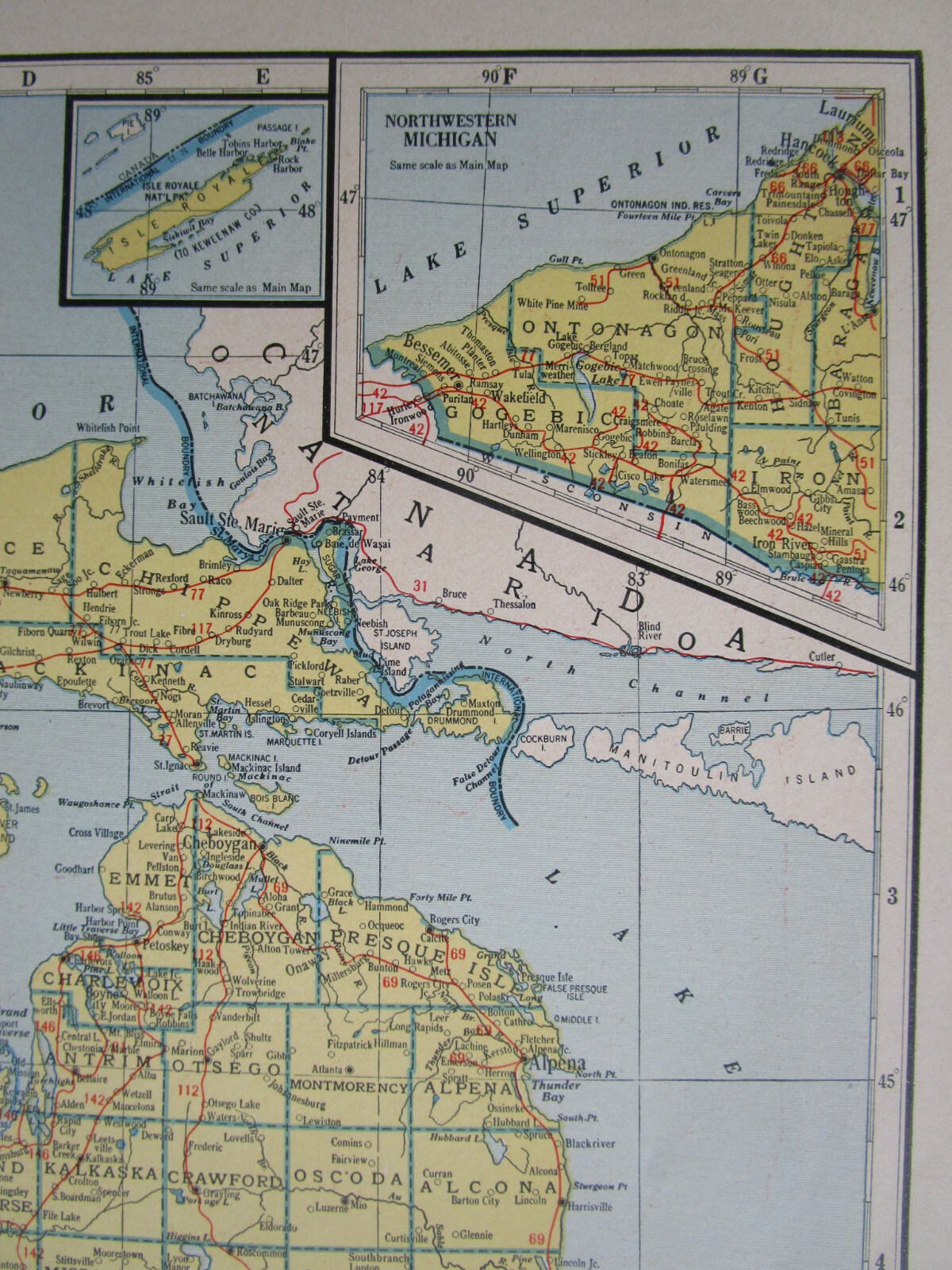 MI MN WWII 1942 MICHIGAN RAILROAD Map BOYNE CITY RR ~or~ MINNESOTA; HILL CITY RR