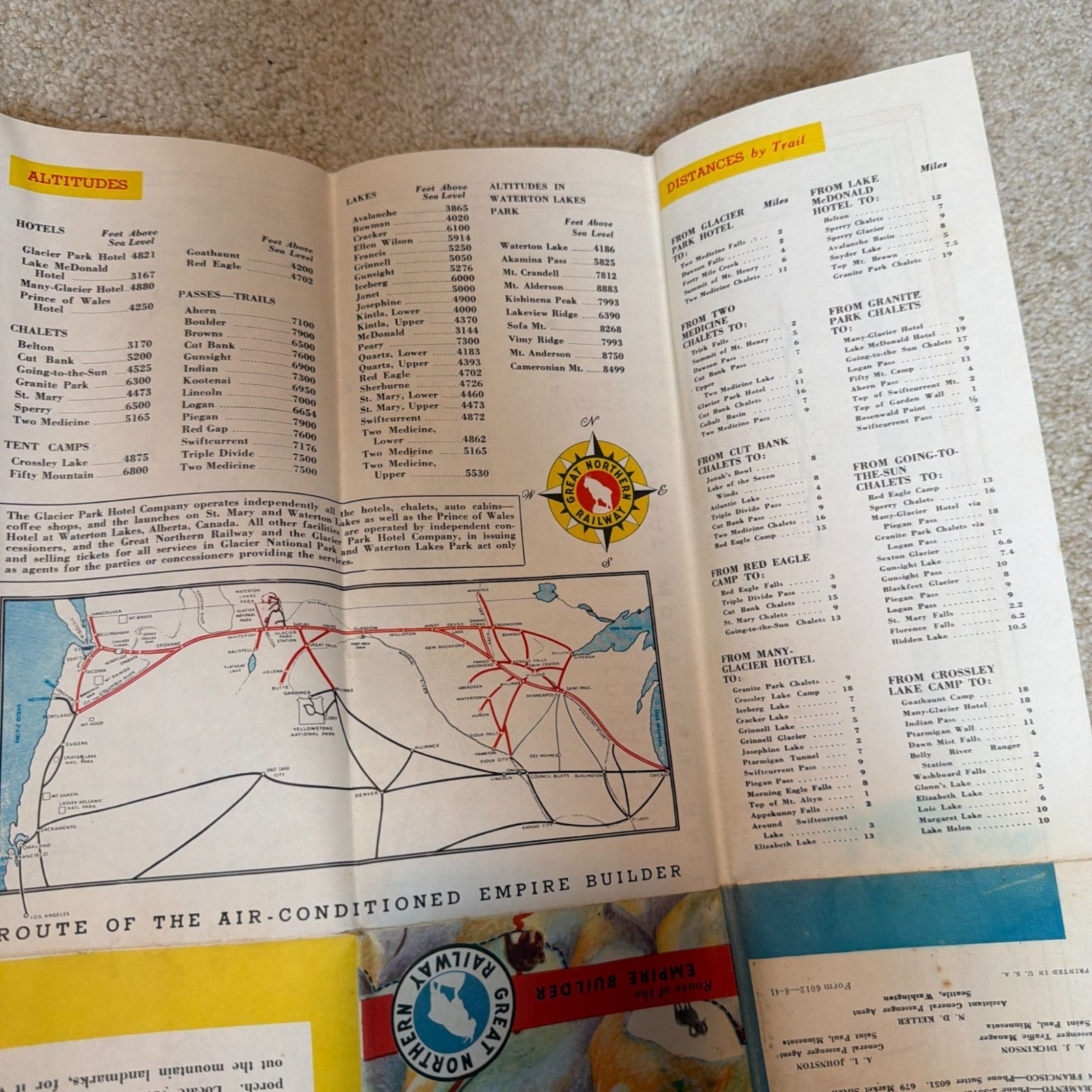 Vintage 1939 Great Northern Railway Pictorial Map Glacier National Park Waterton