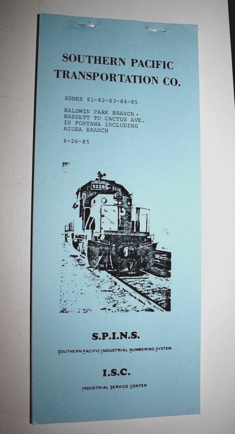 Southern Pacific RR 1985 SPINS – Baldwin Park Branch – LA Div PDF Pages on DVD