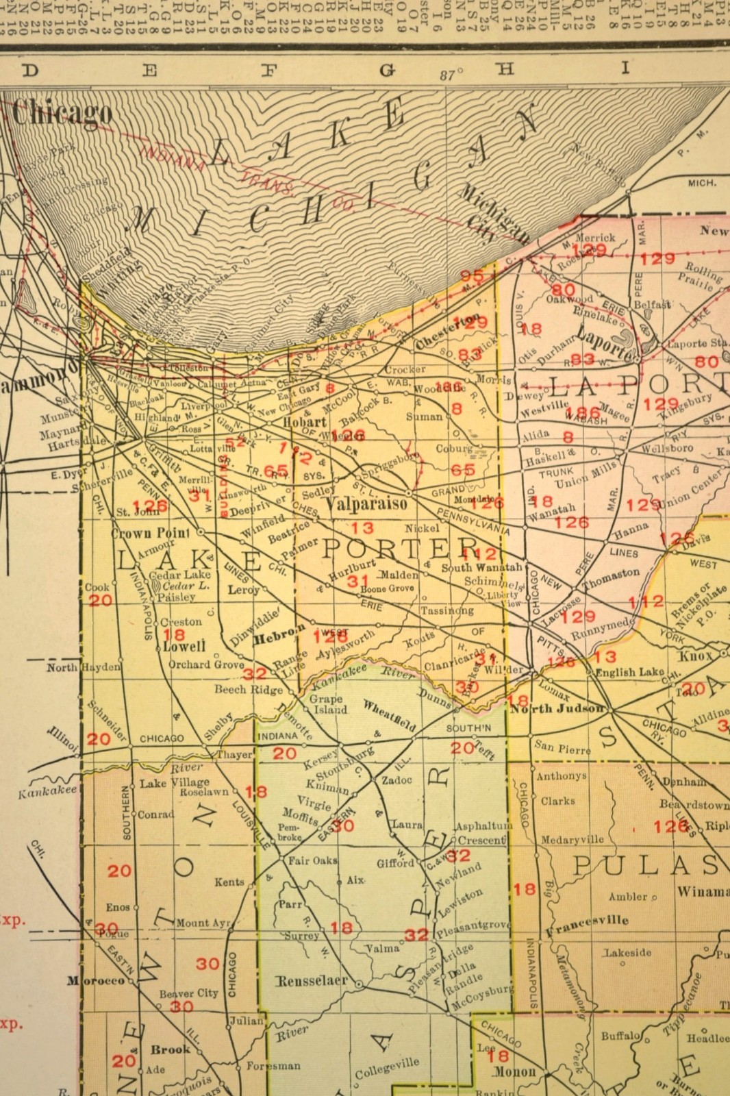 1911 Antique Map of Indiana Railroad Map ORIGINAL Atlas CCC&StL Railway DATED