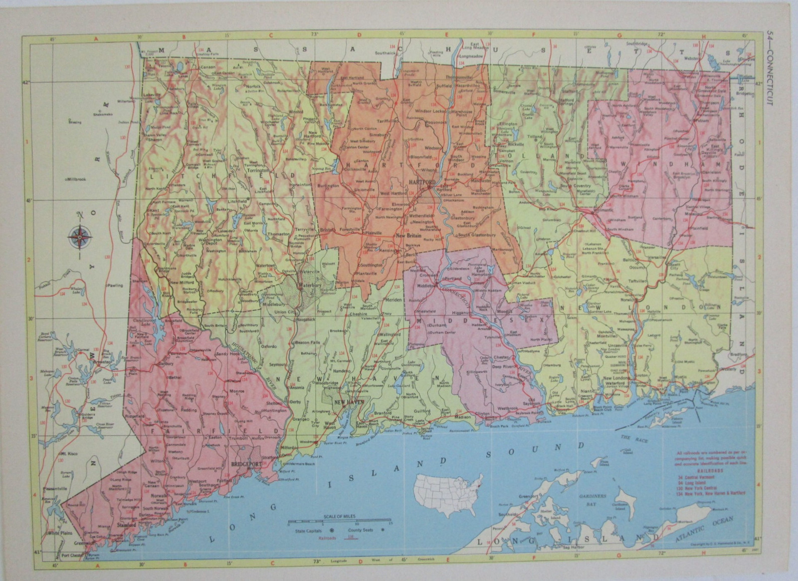 CO CT 1955 COLORADO RAILROAD Map SAN LUIS VALLEY SOUTHERN RR ~or~ CONNECTICUT