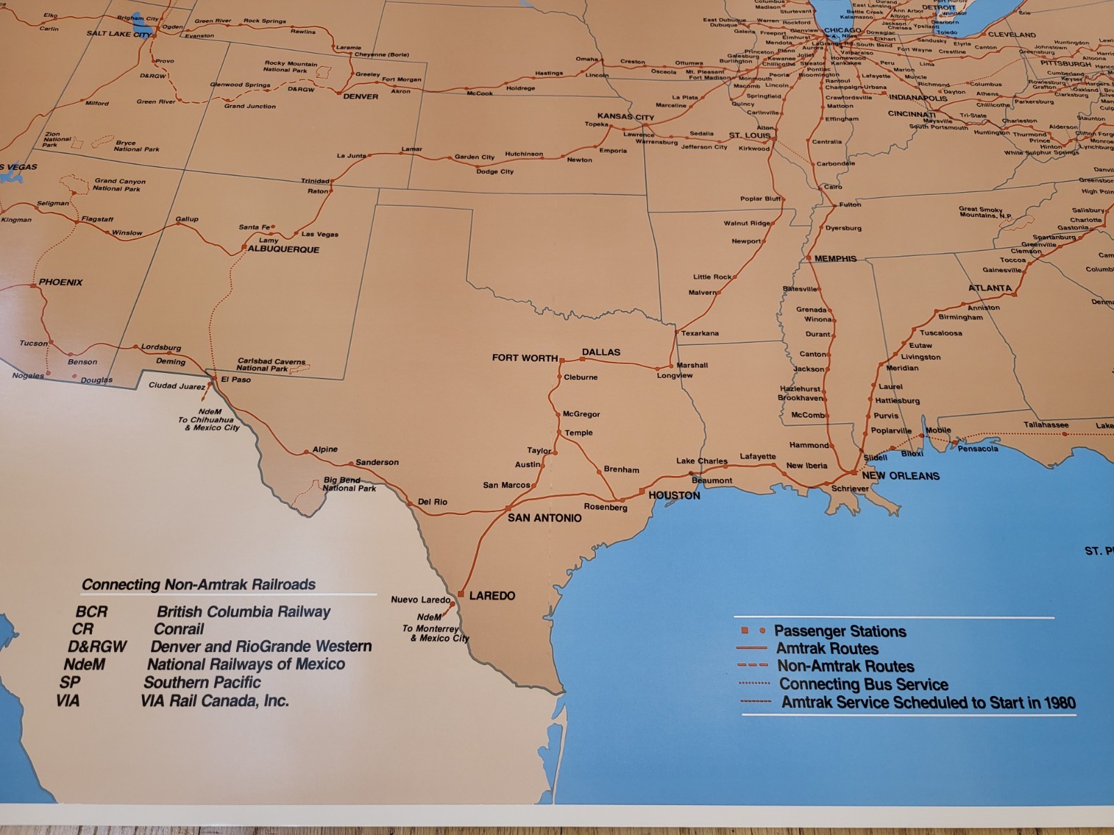1980 Amtrak’s Nationwide Rail Passenger System Map Poster Railroad Train Vintage