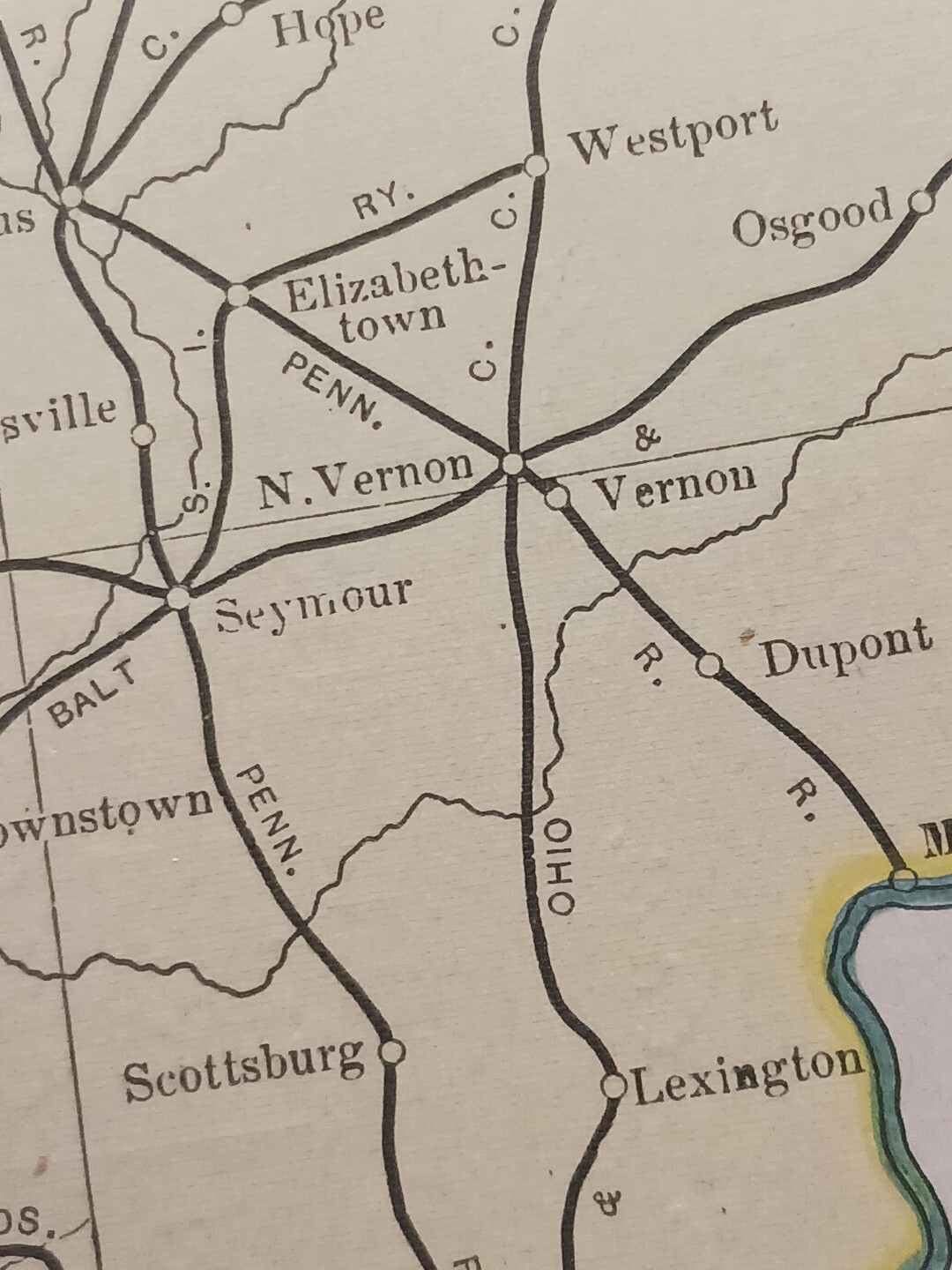 1902 Train Route Map INDIANA All Railroad Lines Stations Towns 11″×9″ Dated