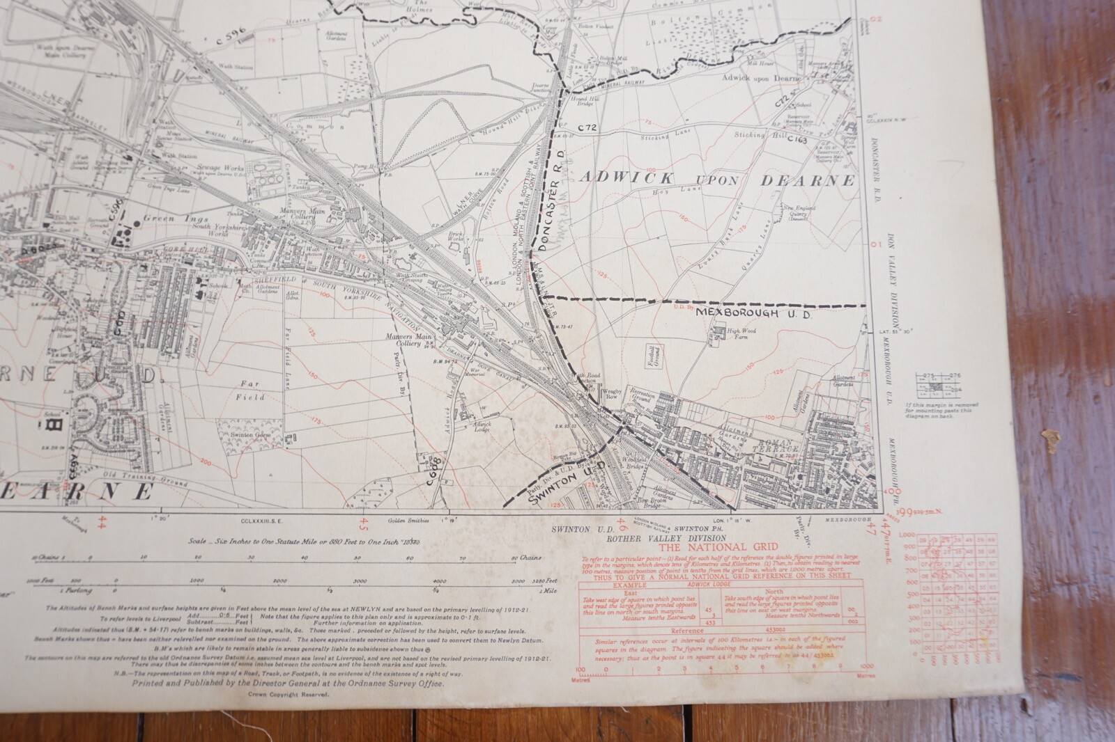 1938 Wath Upon Dearne Aldwick Yorkshire LNER Railway OS Linen Map Ref 4