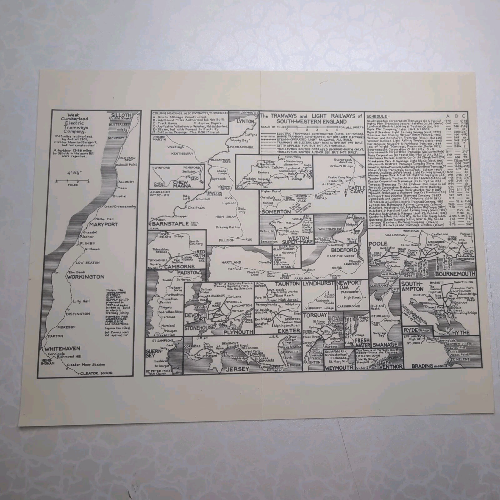 Original 1958 Map Of West Cumberland Electric Tramways Company Great Britain
