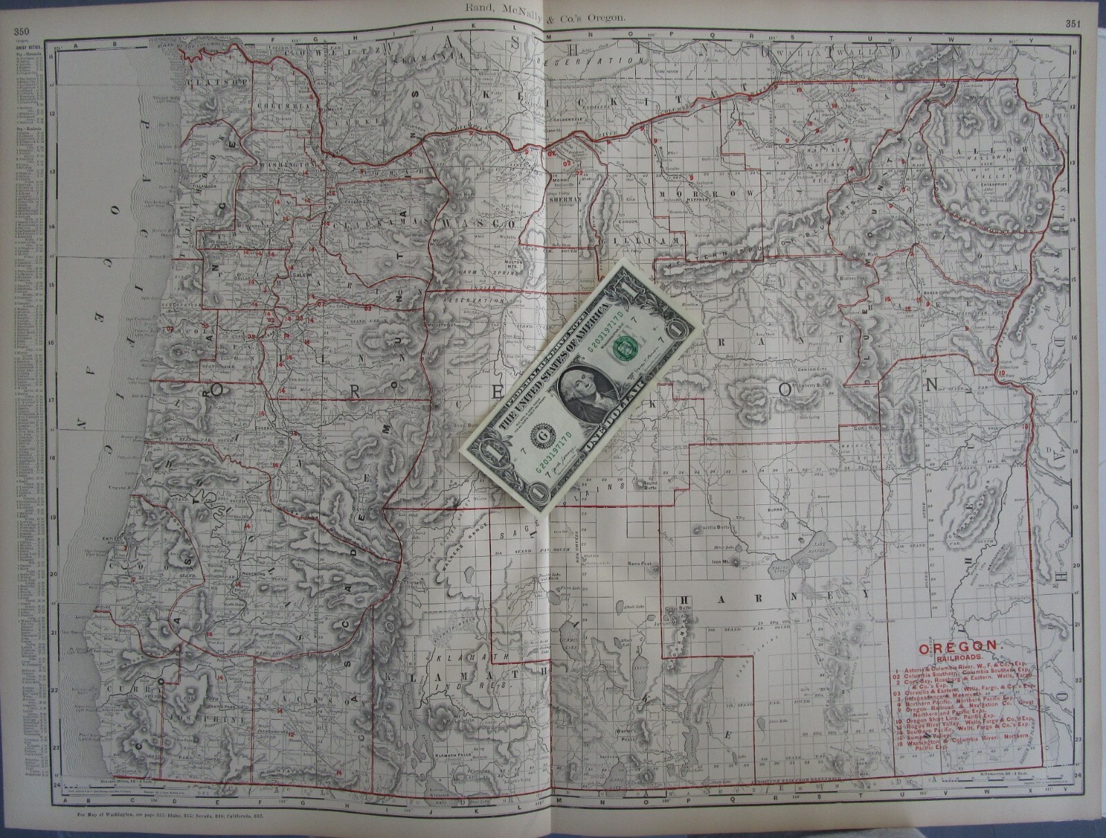 OR 1898 DATED OREGON STEAM RAILROAD Map. COOS BAY, ROSEVILLE, & EASTERN RR.
