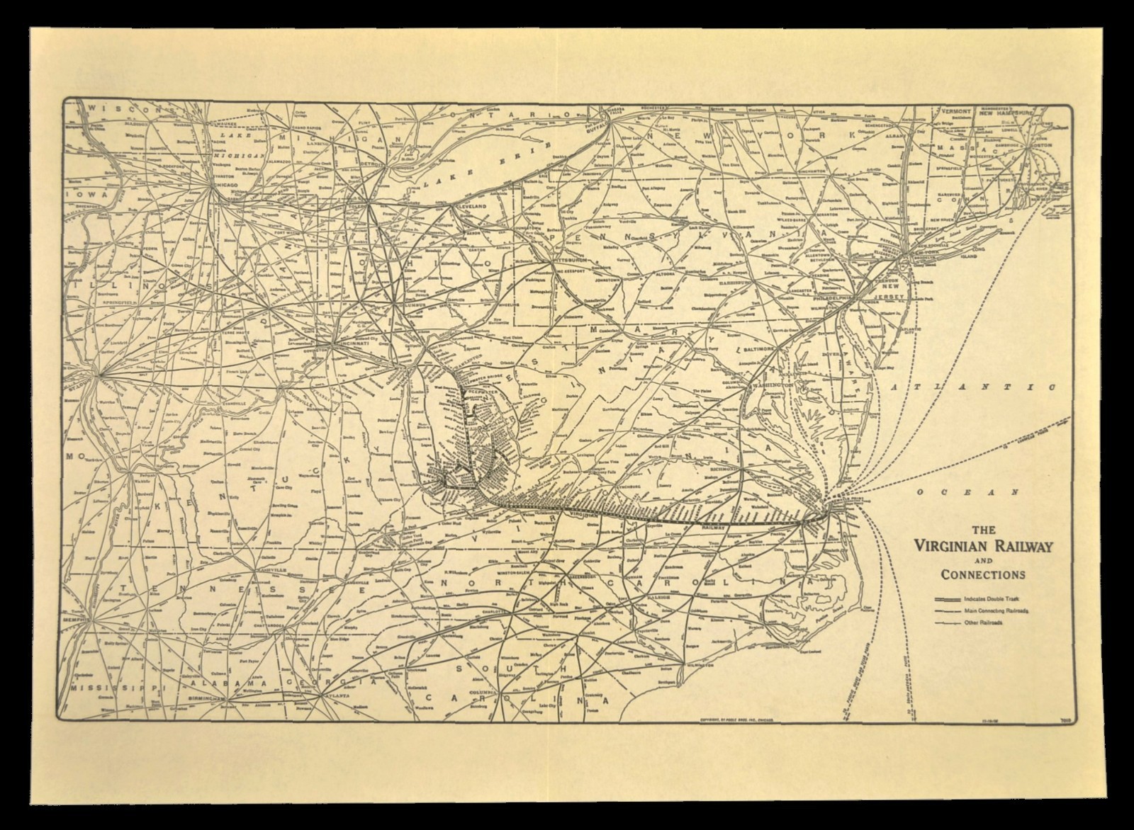 Vintage VIRGINIAN RAILWAY Map Railroad Original Deepwater Norfolk Antique