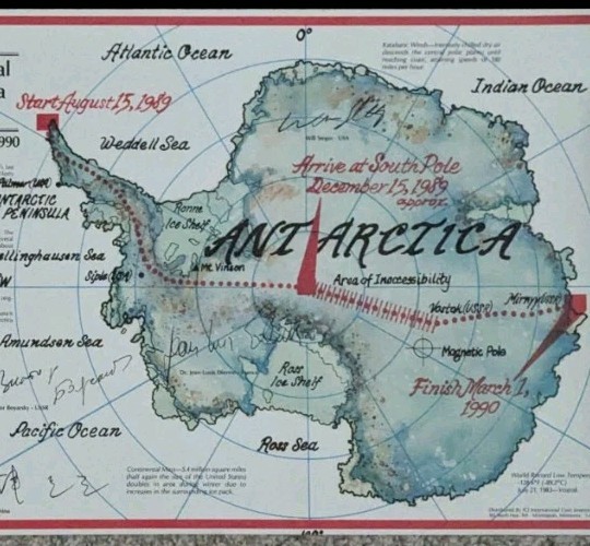 1990 International Trans Antarctica Expedition Signed Map Explorer Dogsled ICI