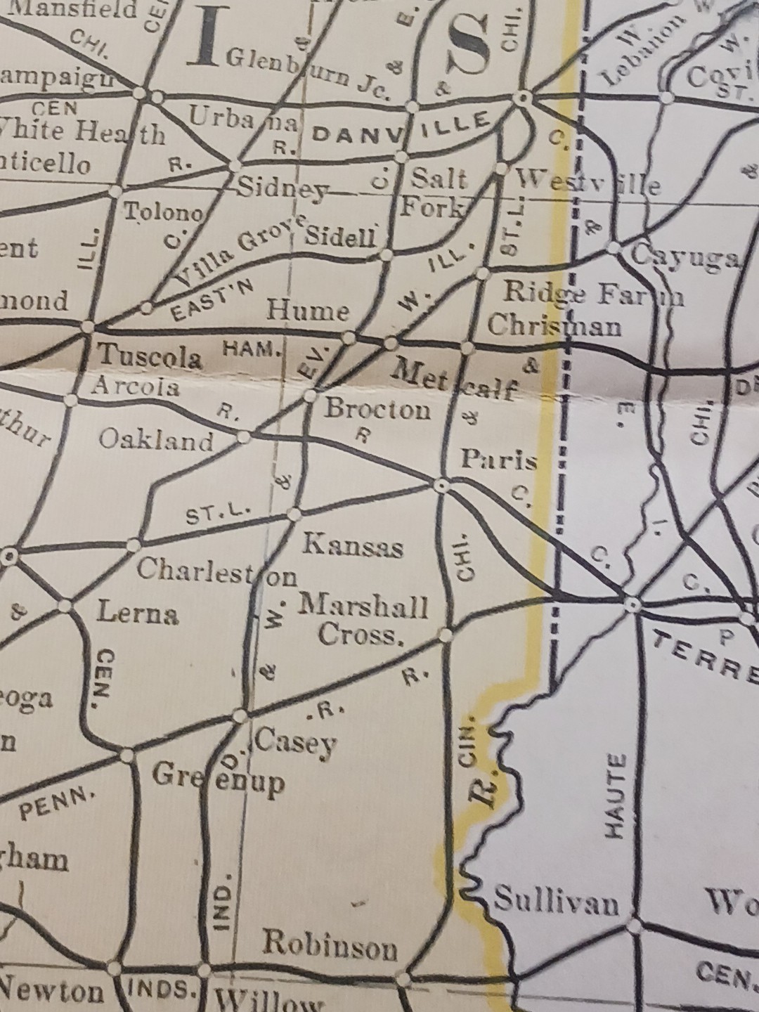 1905 Train Route Map ILLINOIS all Railroad Lines In State Are Marked 11″x9″