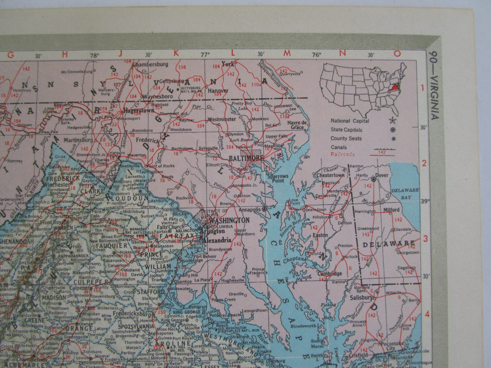 VA VT 1951 VIRGINIA RAILROAD Map NELSON & ALBEMARLE RR or VERMONT, RUTLAND RR