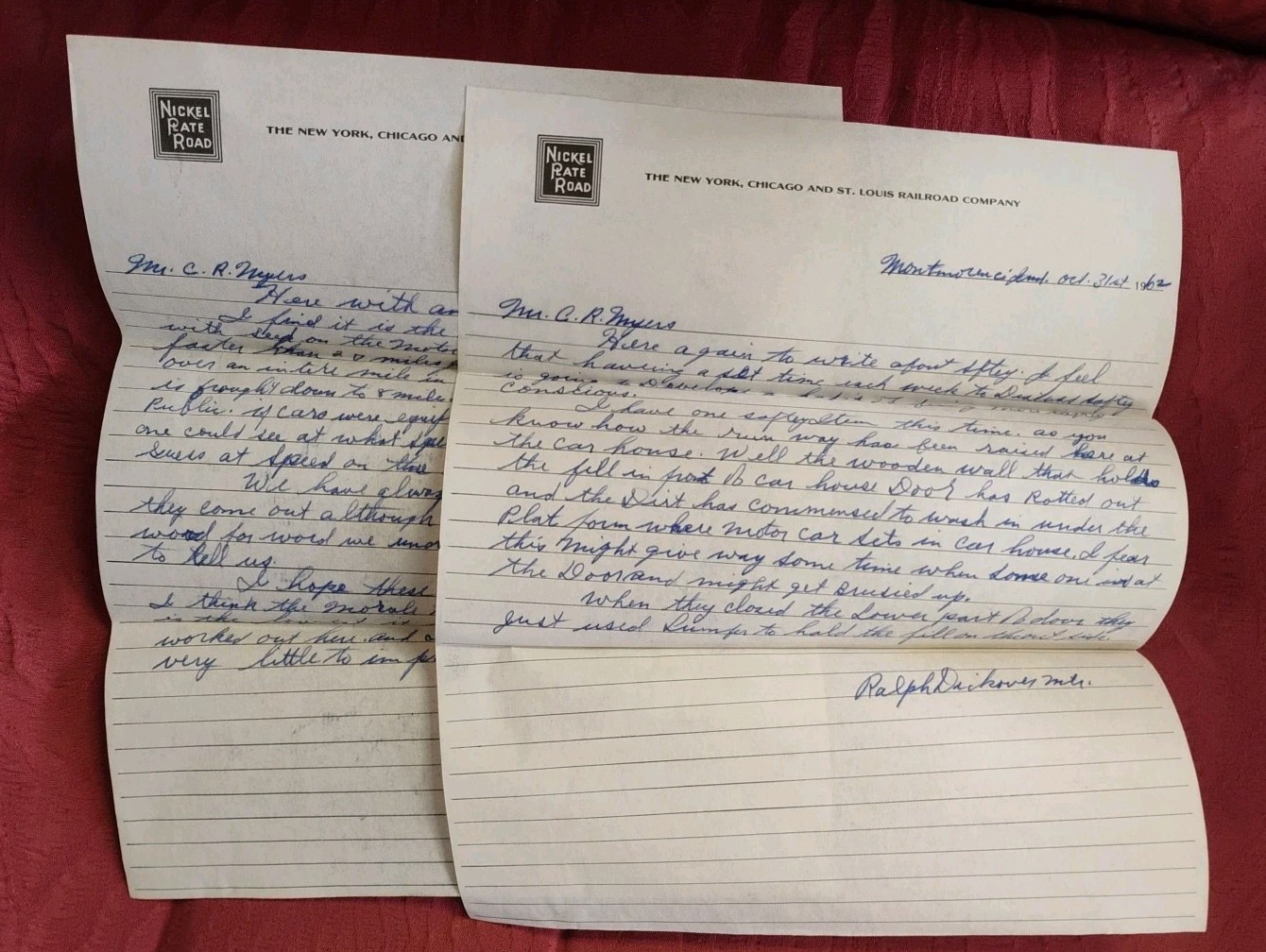 2-Nickle Plate Road Railroad Safety Letters From 1962