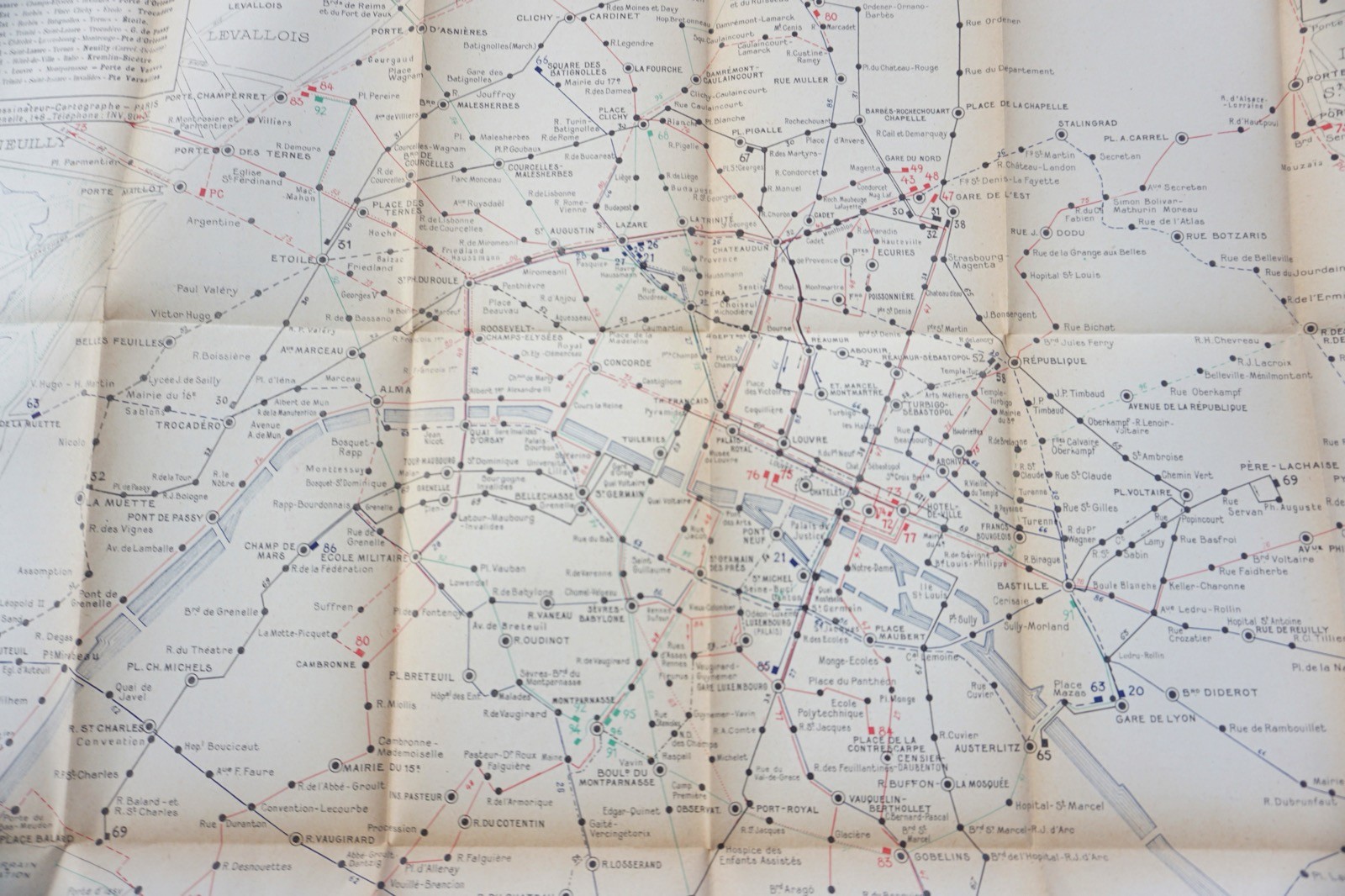 1949 Paris Autobus Metro Map Bus Railway Map France