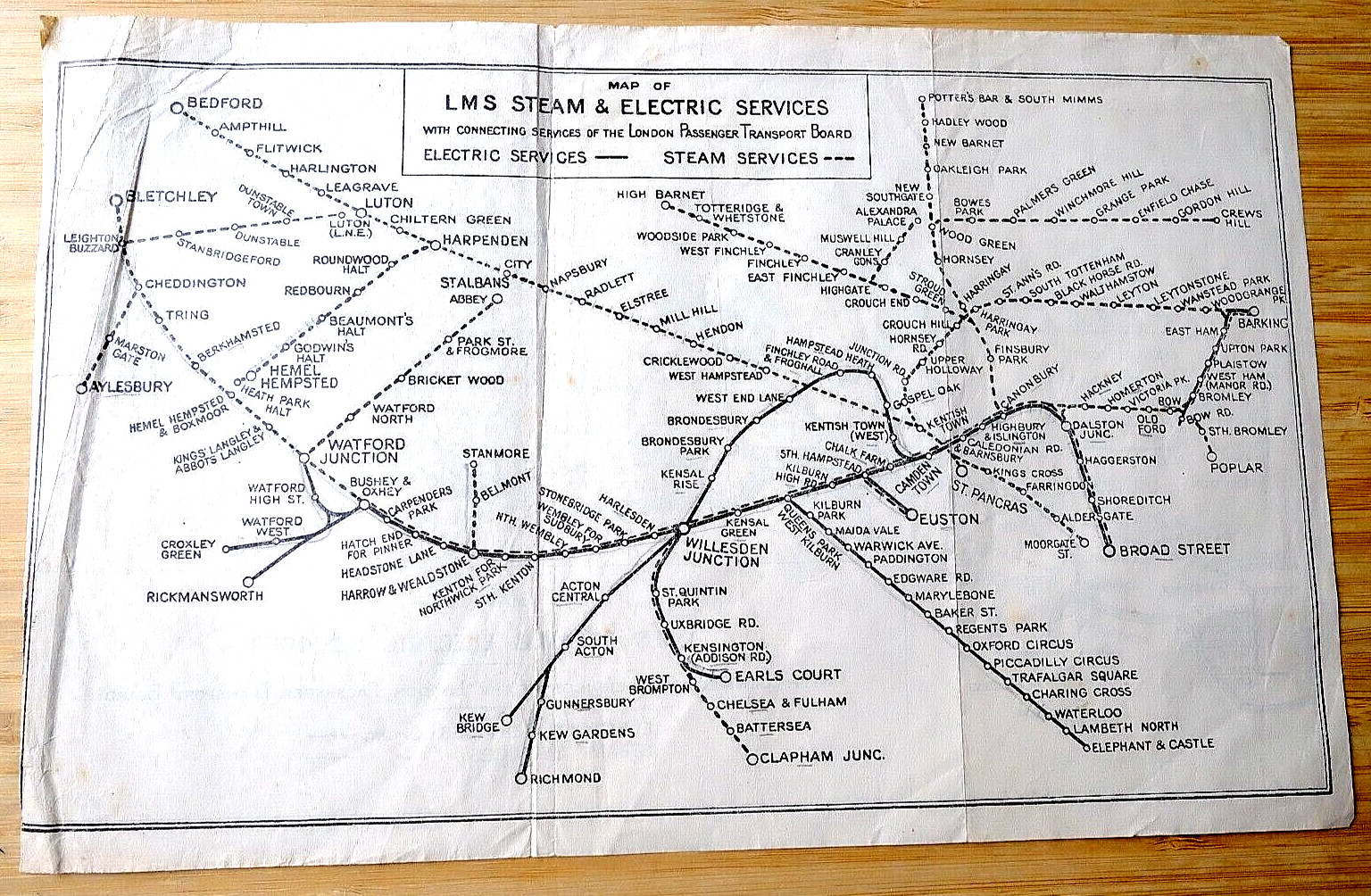 c.1935 MAP LMS STEAM & ELECTRIC SERVCES CONNECTING WITH LPTB inc ST MARYS. 1933-