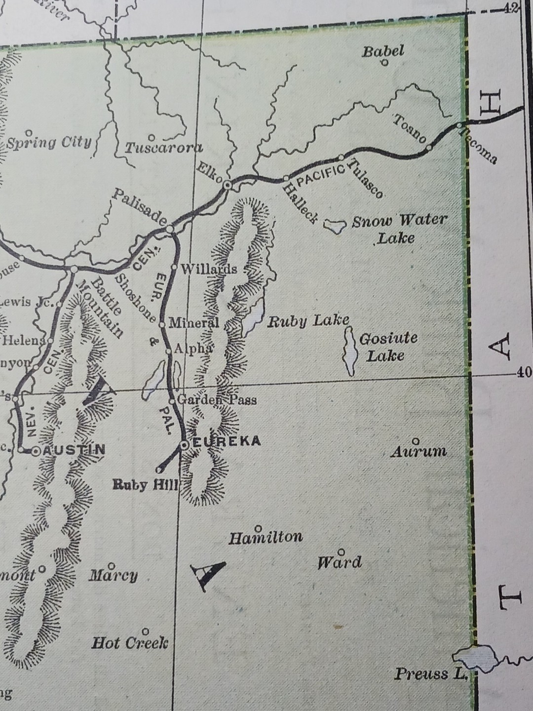 1892 Antique RAILROAD MAP California & Nevada ALL Train Route Lines 9×11″ Color