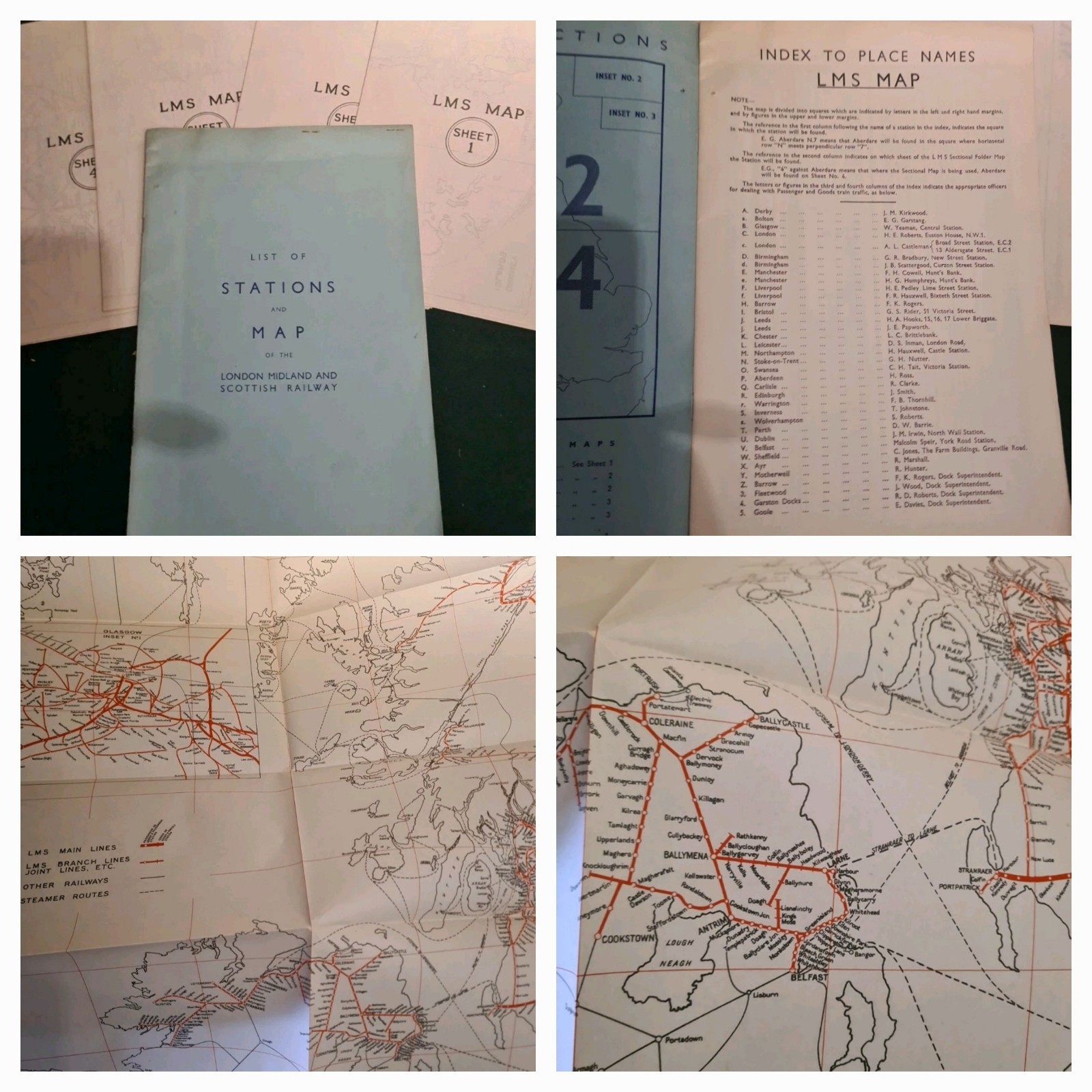 1939 List of Stations & Map (x4) of the LMS Londond Midland Scotland