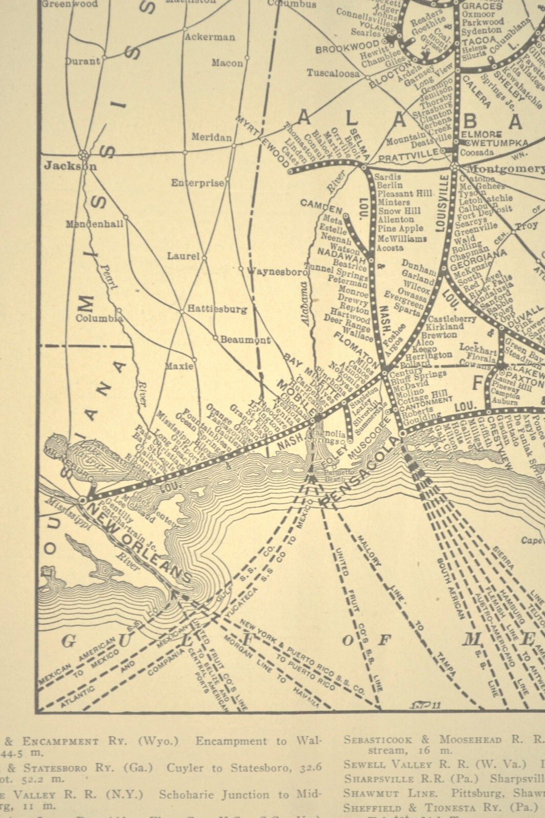 Vintage LOUISVILLE and NASHVILLE Railroad Map New Orleans Pensacola ca 1914