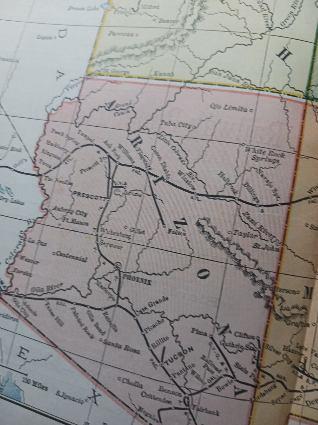 1895 Antique Train Route Map Utah Arizona Colorado NM All Railroad Lines 11″×9″