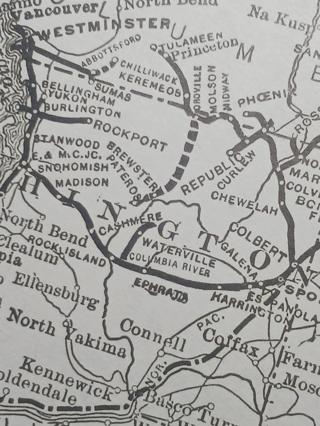 ~1910 Train Route Map GREAT NORTHERN Pacific RAILROAD SYSTEM All Lines 9″x12″