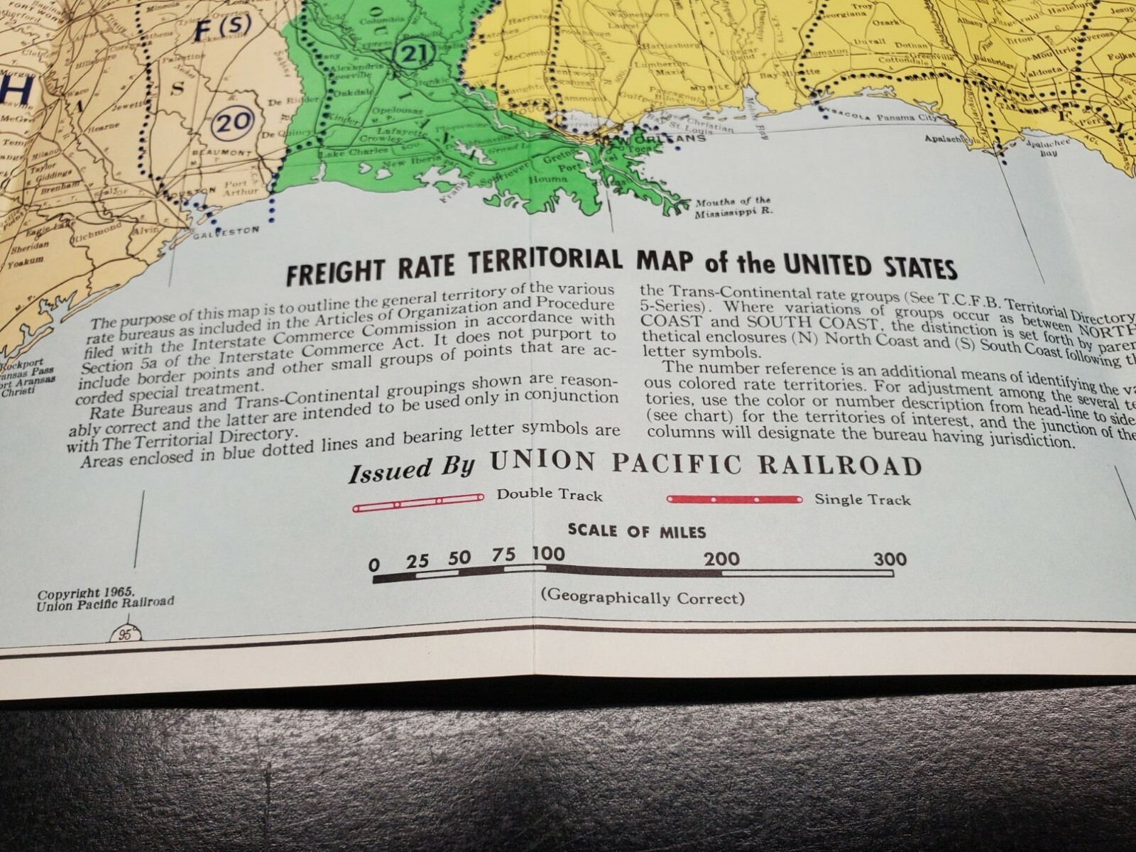 January 1965 Union Pacific Railroad Freight Rate Territorial Map