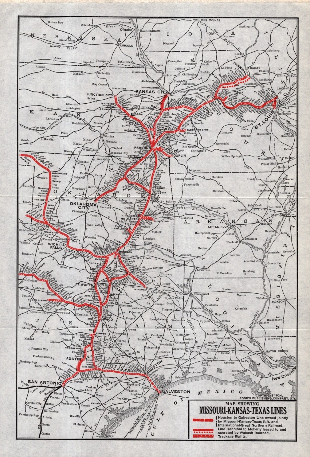 1924 Antique MKT Railroad Map Missouri Kansas Texas Lines Railroad Map 2690