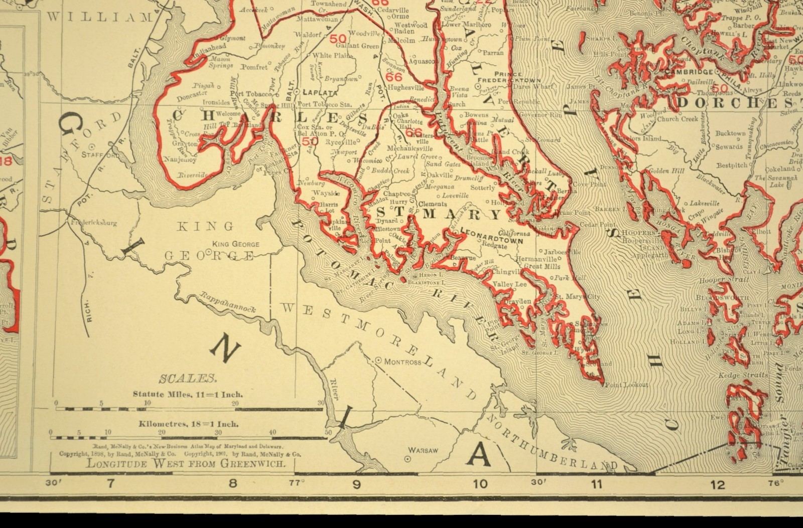 1901 Antique Maryland Railroad Map of Delaware Large Atlas B&O RR PW&B DATED