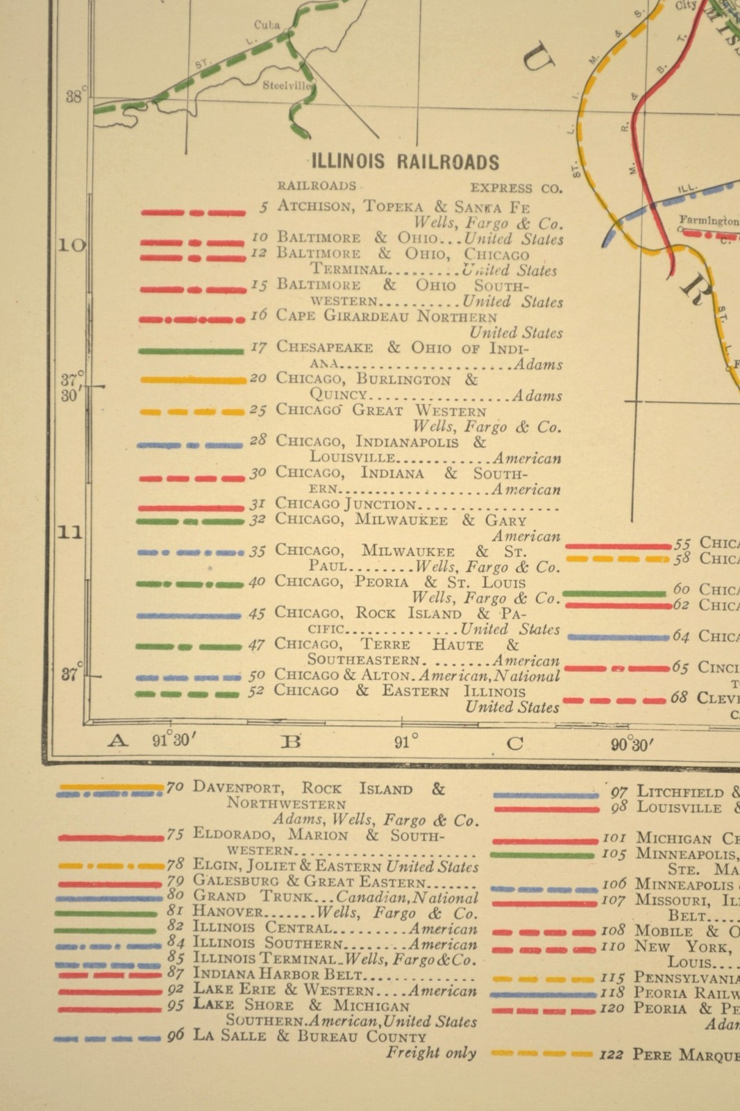 1914 Antique Map of ILLINOIS Railroads Map ORIGINAL Atlas Map DATED